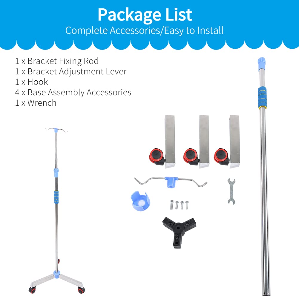 Adjustable IV Drip Stand 42.9-80.7 Inches with 2 Hooks & Wheels - Stainless Steel IV Pole for Hospital, Clinic & Home Care - Perfect for Medical Infusion Therapy & Patient Mobility