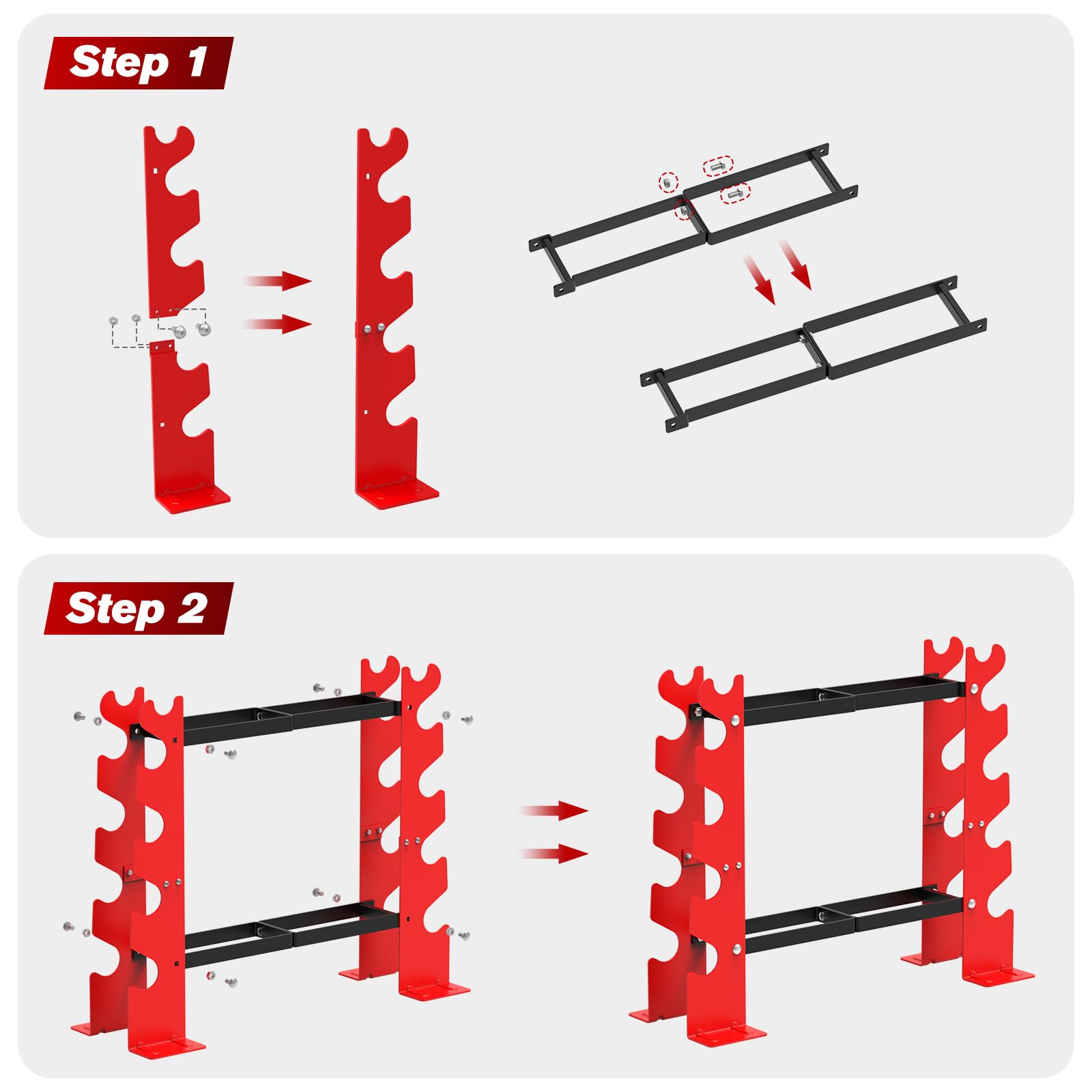 Dumbbell Rack Stand - 5-Tier 450LBS Capacity Weight Storage Organizer for Home Gym (Red & Black) | Holds 8-30 LBS Dumbbells | Perfect for Strength Training & Compact Home Workout Spaces