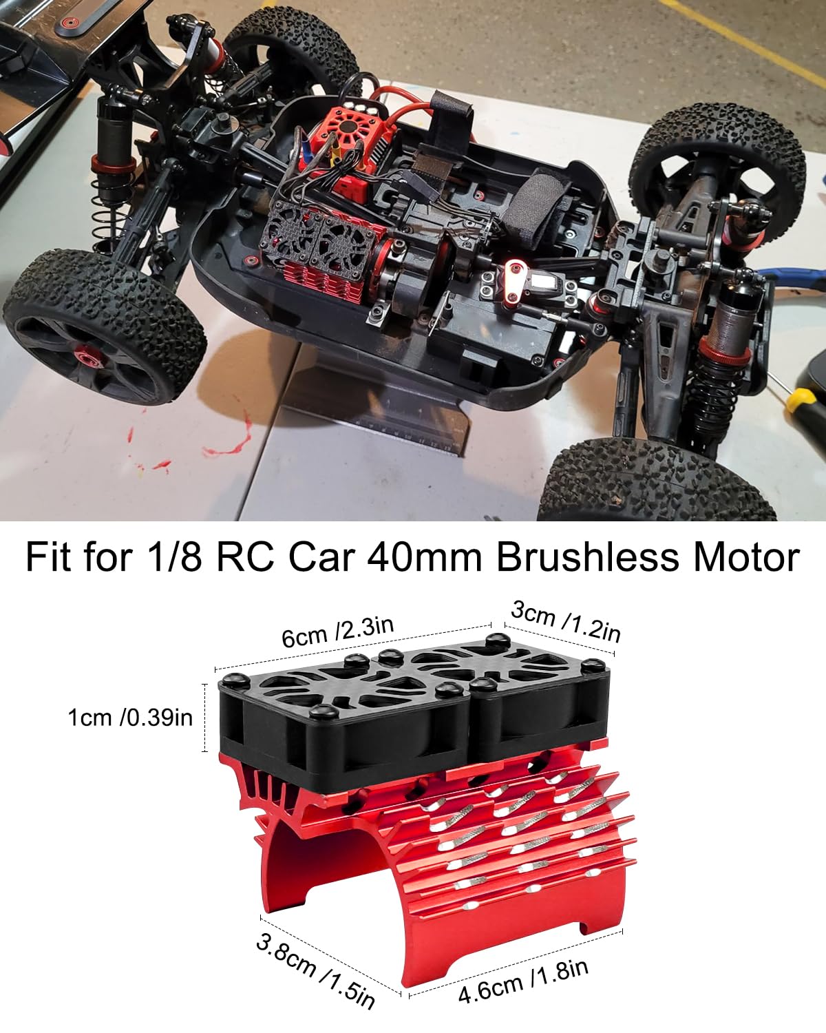 High-Speed 40mm RC Motor Cooling Fan for 1/8 Scale Brushless Motors 4068 4076 4082 4092 - 27000RPM Dual Fan with Red Metal Cover - Perfect for RC Cars, Trucks, and Off-Road Racing Vehicles