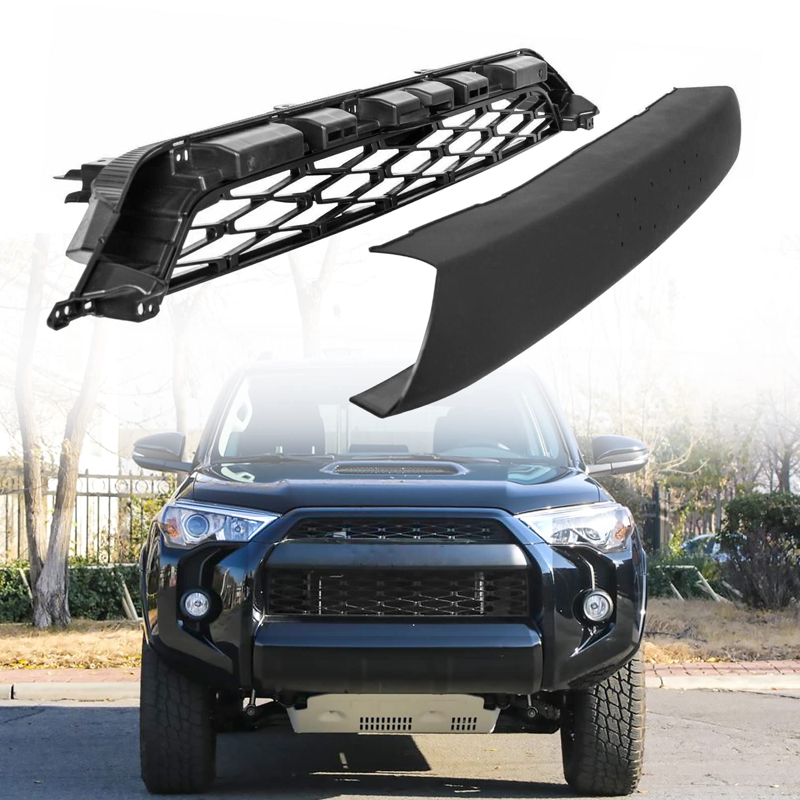 Textured Black Front Bumper Upper & Lower Grille Assembly for 2015-2019 Toyota 4Runner TRD/SR5 - Replacement Grill Accessories | Off-Road Upgrade & Custom Styling