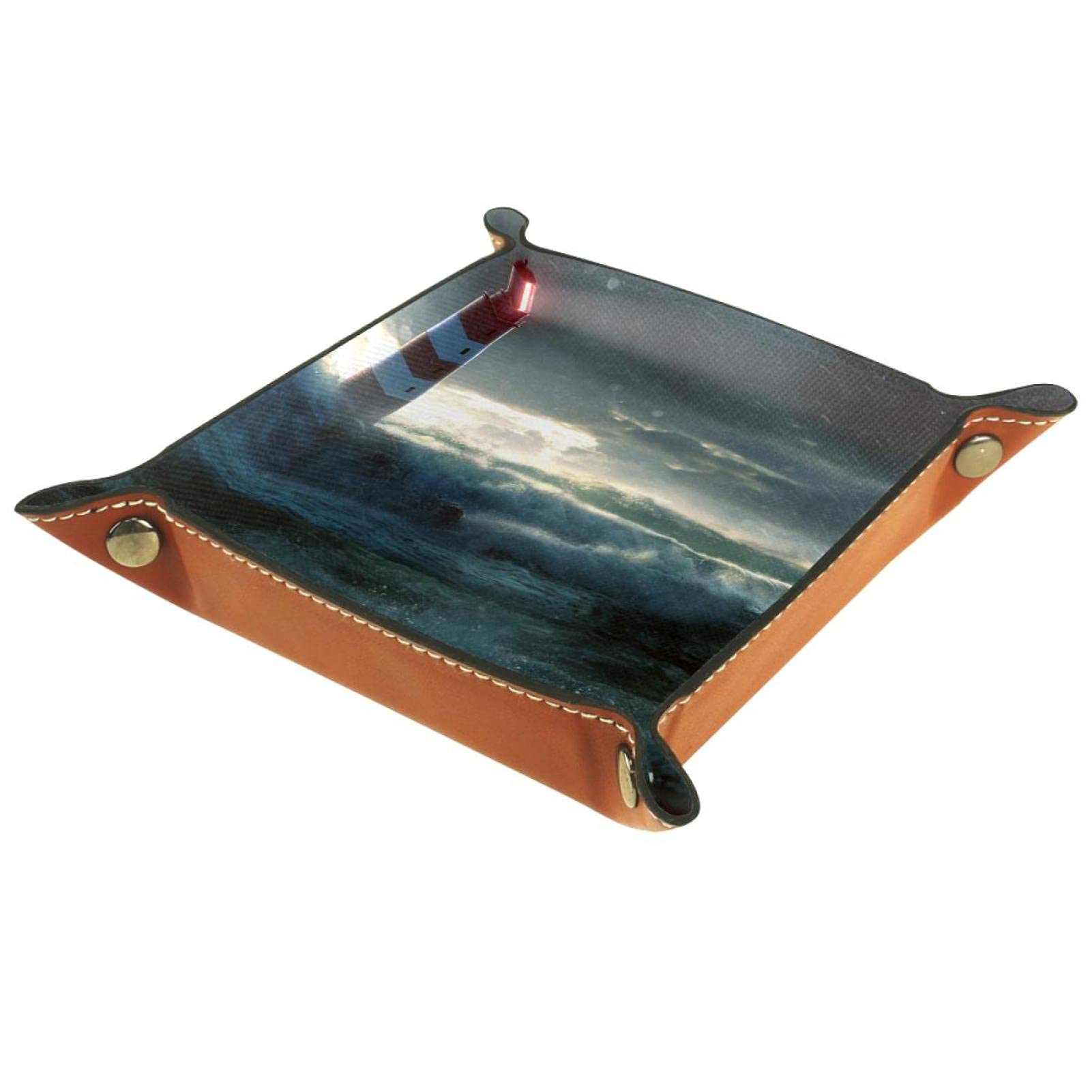 Glowing Lighthouse Night Light - Stormproof Travel Valet Tray with Storage Compartments | Bedside Organizer for Jewelry, Keys, Wallet & Coins | Perfect for Home Decor, Gift Ideas & Coastal Themed Rooms
