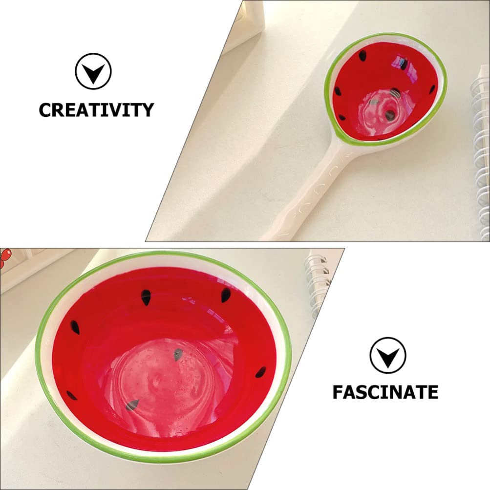 Watermelon Shaped Ceramic Rice Container Set - 1 Dessert Bowl & Spoon for Cereal, Pasta, Salad, Snacks | Japanese Style Serving Bowls for Kitchen, Party, Picnic & Home Dining