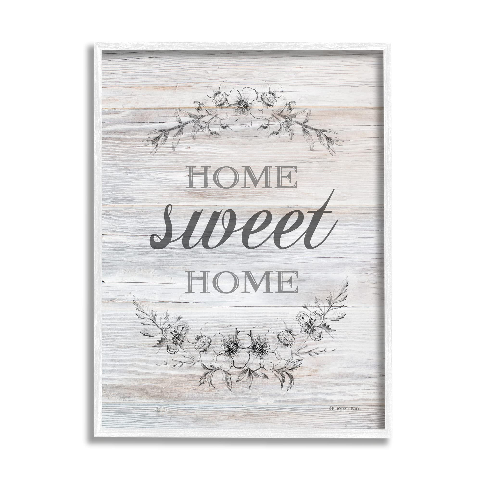 Stupell Industries Home Sweet Home Floral Stencil Ornament - Rustic Wooden Wall Sign by Bluebird Barn | Farmhouse Decor for Living Room, Bedroom & Entryway