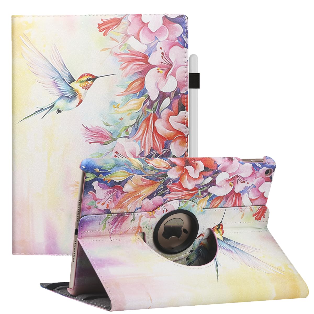 Premium 360° Rotating Stand Case for iPad 9.7 (6th/5th Gen 2018/2017), iPad Air 2 & iPad Air - Multi-Angle Viewing with Auto Sleep/Wake Feature | Perfect for Work, Study & Entertainment (Hummingbird Design)