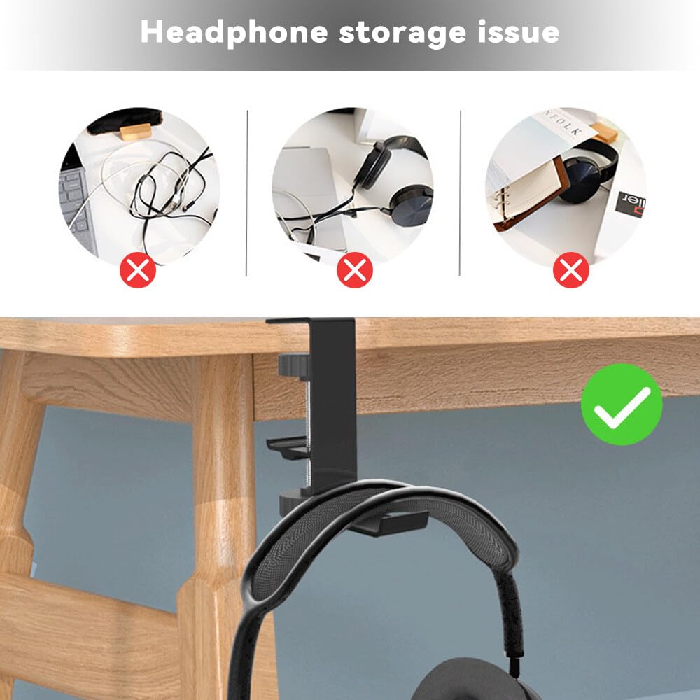 Lvjkes Universal Aluminum Alloy Gaming Headset Holder - Under Desk Headphone Hook Stand for Gamers (Black) | Perfect for Gaming Setup, Office & Home Organization