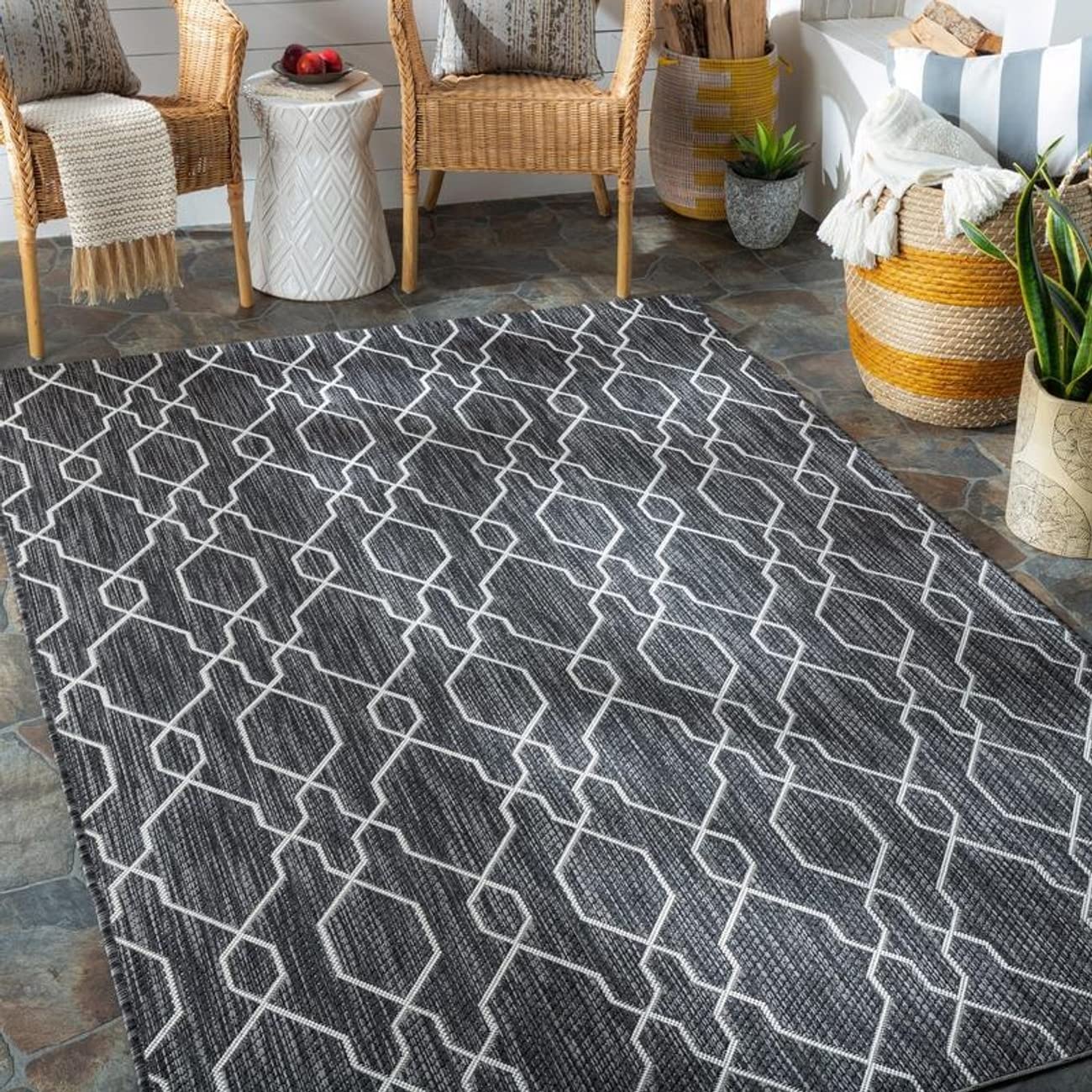 Mark&Day 2x12 Valentijn Cottage Dark Gray Indoor/Outdoor Runner Rug - Non-Slip, Stain-Resistant Carpet for Hallway, Bedroom, Kitchen, Living Room - Perfect for High Traffic Areas & Pet-Friendly Homes (2'7