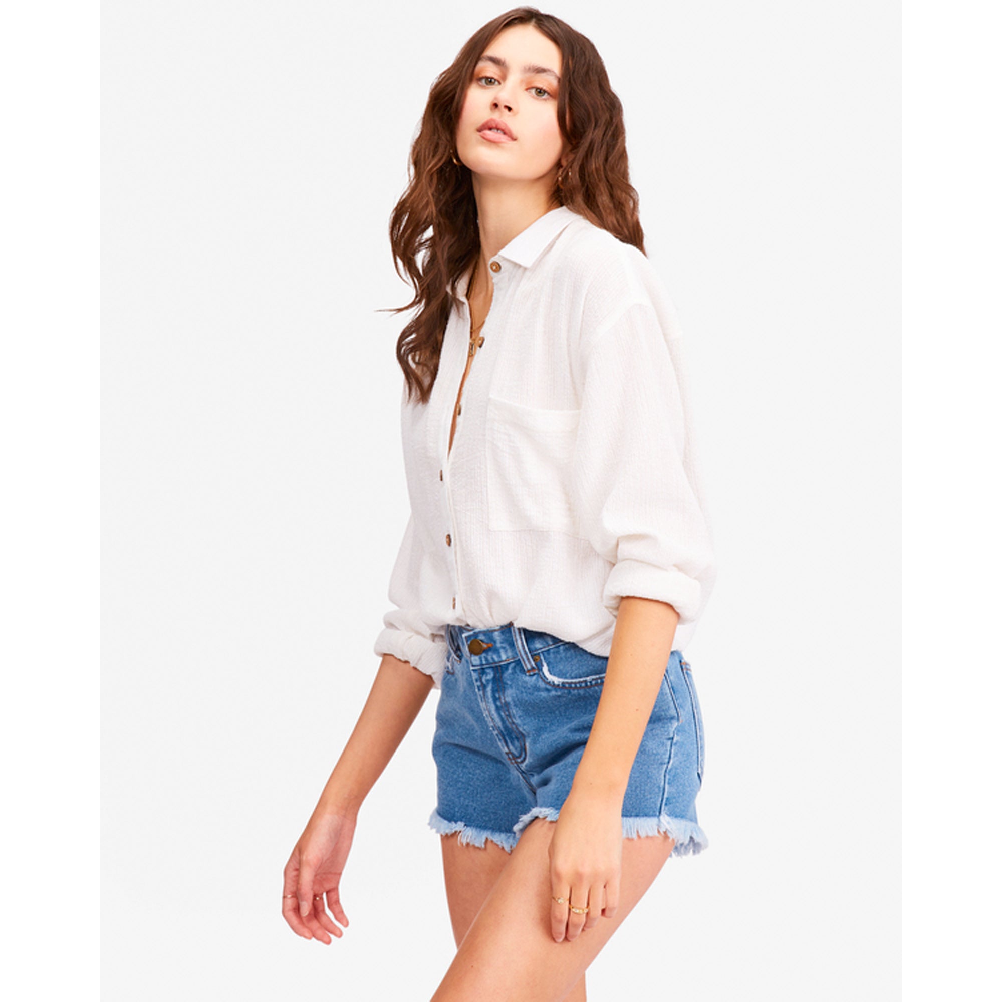 Billabong Drift Away Women's Frayed Denim Shorts - Costa Blue | Distressed Casual Summer Shorts for Beach, Music Festivals & Streetwear