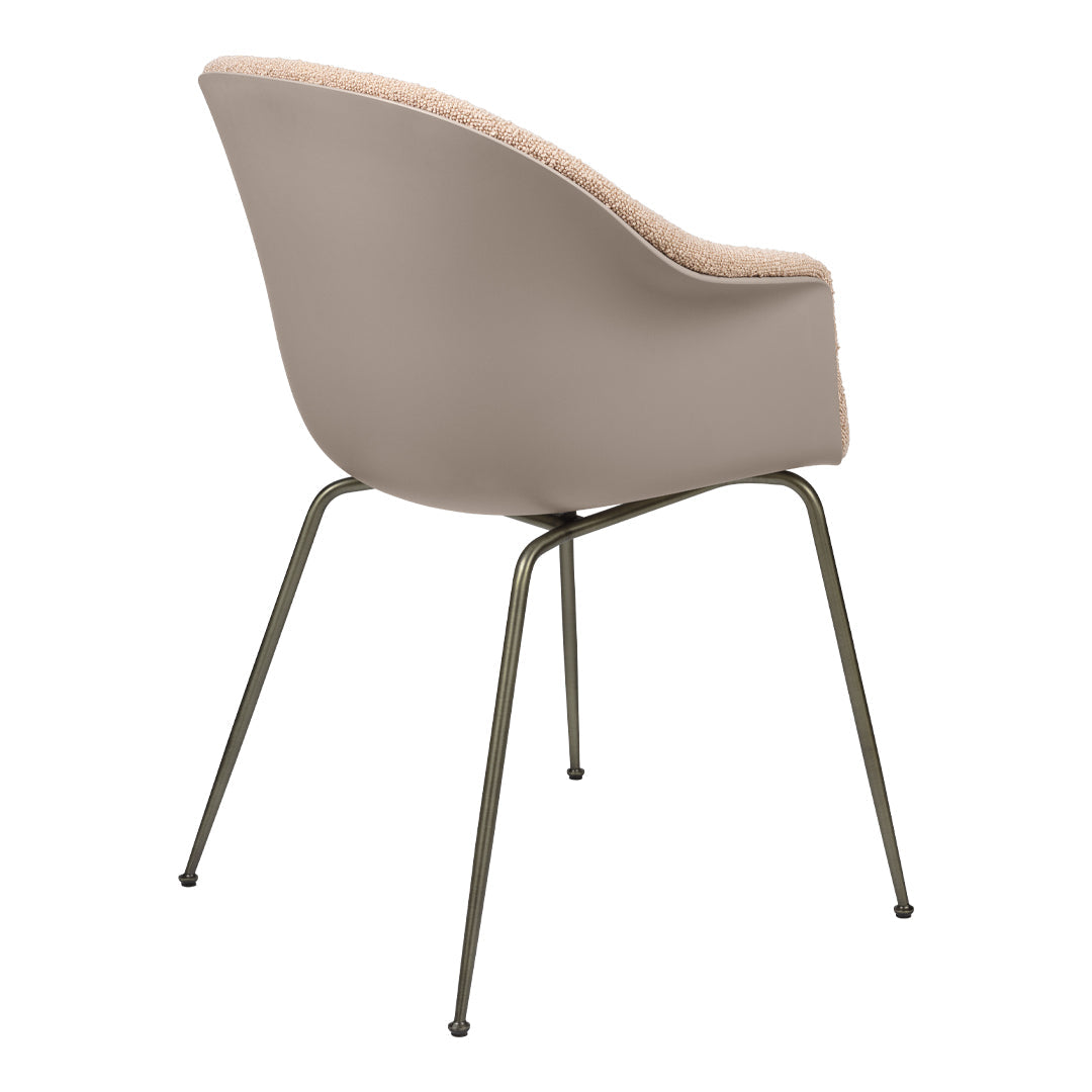 Bat Dining Chair with Antique Brass Conic Base & Front Upholstery - Elegant Modern Seating for Dining Room, Kitchen, or Breakfast Nook