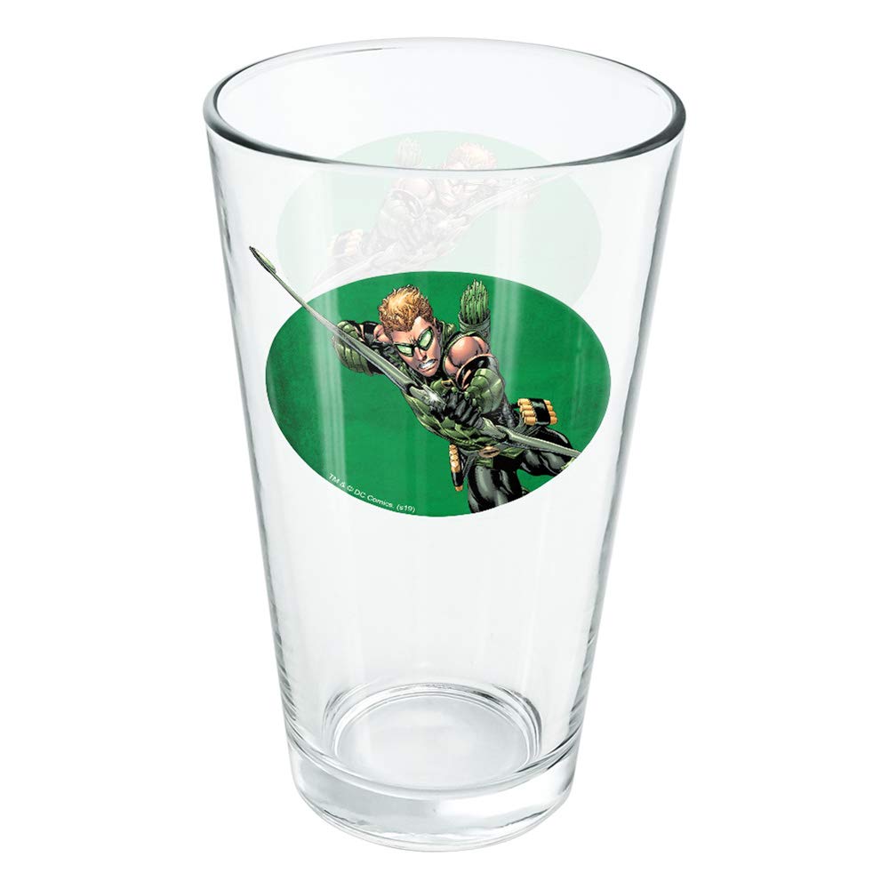 **Justice League Green Arrow 16 oz Pint Glass - Tempered Licensed Printed Design - Perfect Fan Gift for Beer, Soda & Cold Drinks - Great for Parties, Collectibles & Superhero Decor**