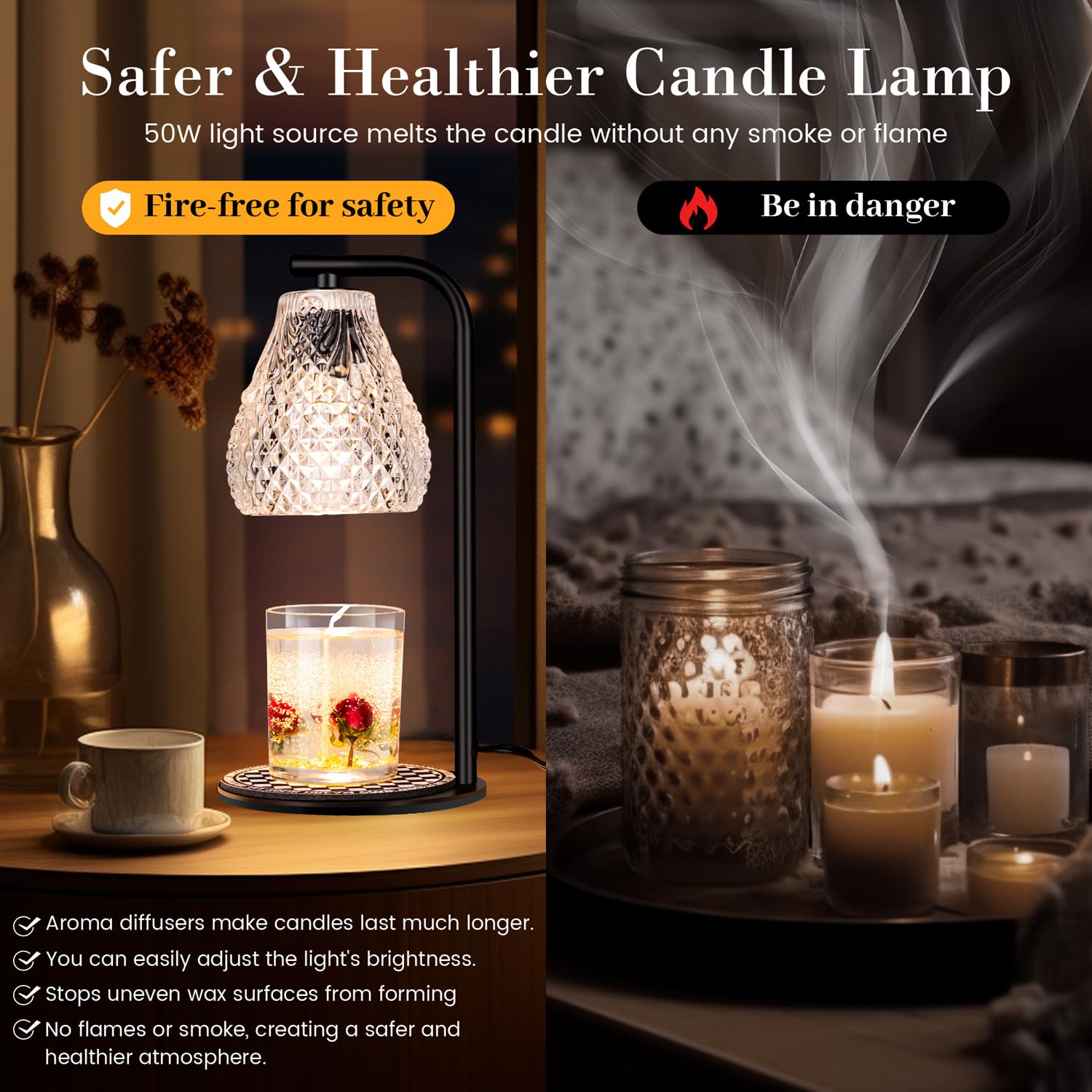 NEWHCTE Electric Candle Warmer with Timer & Remote Dimmer - 2x50W Bulbs Wax Melter for Home Decor, Aromatherapy, Bedroom Ambiance - Perfect for Relaxation, Romantic Nights & Holiday Decorations