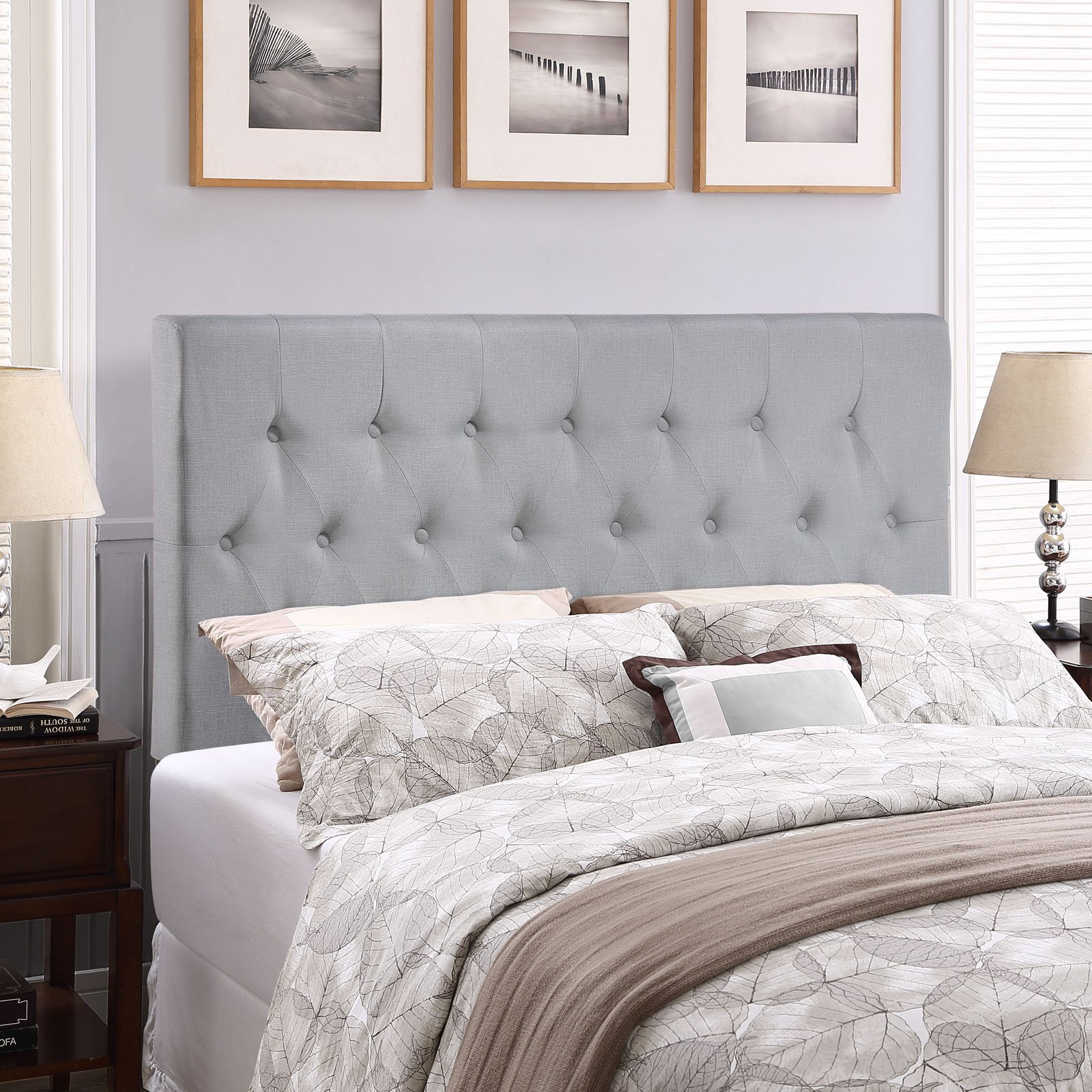 Modern Contemporary Queen Size Headboard - Upholstered Grey Fabric Headboard for Bedroom, Perfect for Master Bedroom, Guest Room & Home Decor