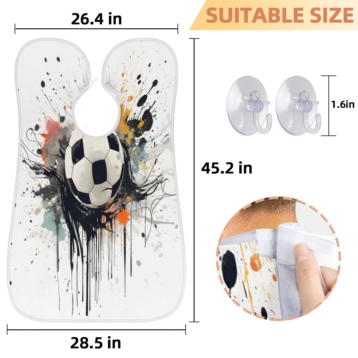 **Non-Stick Beard Bib for Men with Suction Cups - Ink Splash Soccer Ball Design, Hair Catcher for Shaving & Grooming - Perfect Birthday Gift for Husband or Dad (Great for Home & Salon Use)**