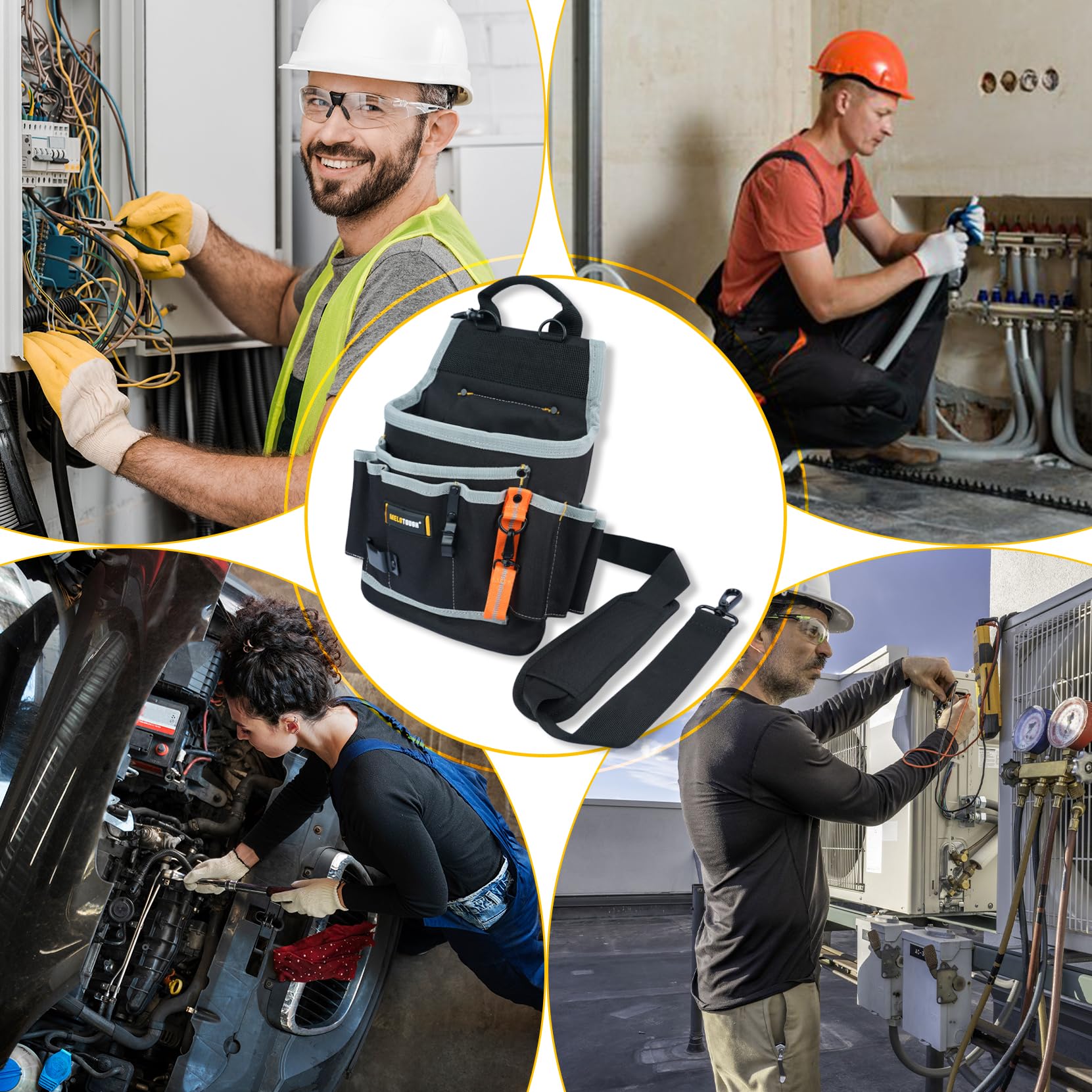 MELOTOUGH Electrician Tool Pouch - Heavy Duty Multi-Pocket Tool Belt Organizer for Technicians, Maintenance & HVAC Workers - Perfect for Construction, Wiring & Repair Jobs