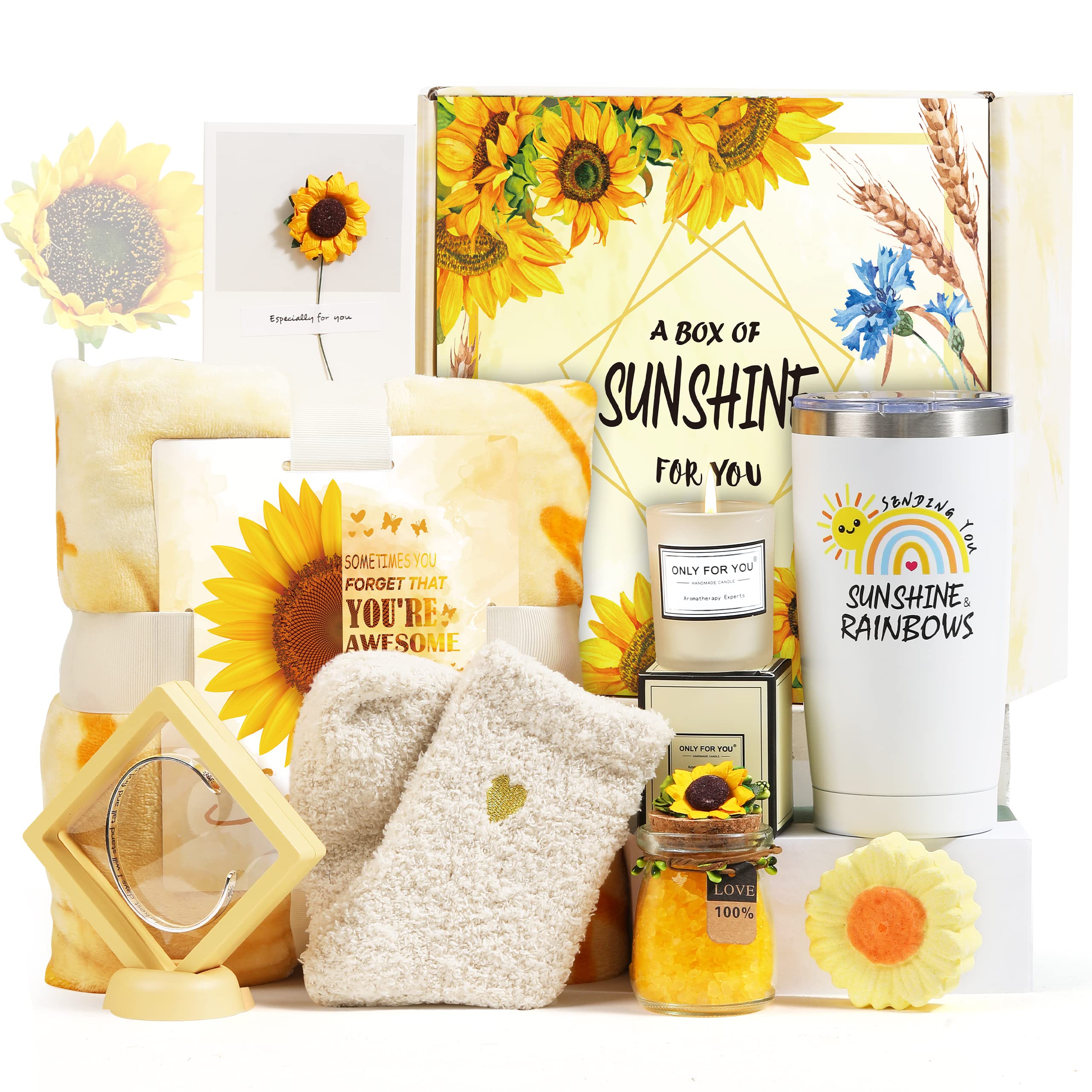 9 Pcs Spa Gift Set for Women - Sunflower Themed Birthday & Holiday Gifts for Mom, Wife, Sister, Girlfriend - Relaxing Self-Care Basket for Mother's Day, Christmas, Valentine's Day