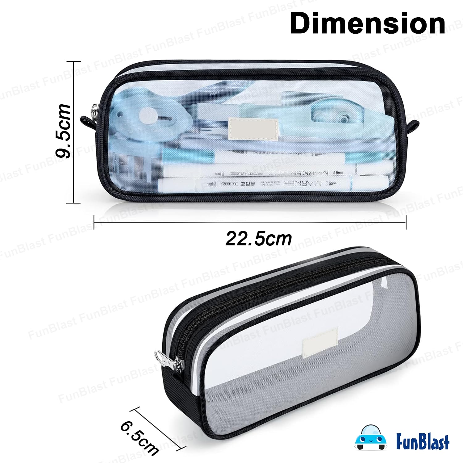 FunBlast Clear Zipper Pencil Case - Large Capacity Transparent Pencil Pouch for School, Office & Travel - Durable Stationery Organizer for Pens, Makeup & Accessories (Black) - Perfect for Students, Professionals & Daily Use