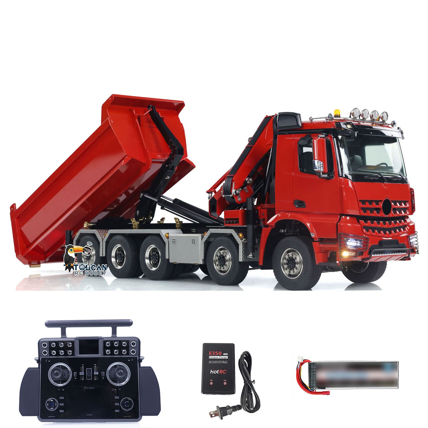 1/14 Scale 10x10 RC Hydraulic Crane Dump Truck - Remote Control Full Dumper Lorry with U-Shaped High Standard Bucket & Timber Flatbed - Perfect for Construction Site Play, Collecting, and RC Hobby Enthusiasts