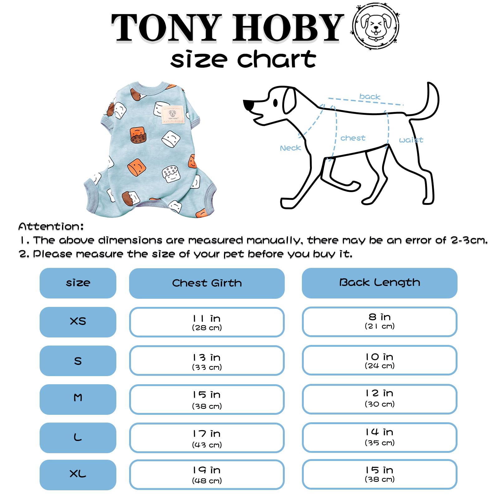 TONY HOBY Dog Pajamas - Cute Smile Cupcake Print 4-Legged Dog Jumpsuit for Small & Medium Dogs (Blue, XL) - Cozy Sleepwear for Pets, Perfect for Winter Nights & Indoor Lounging