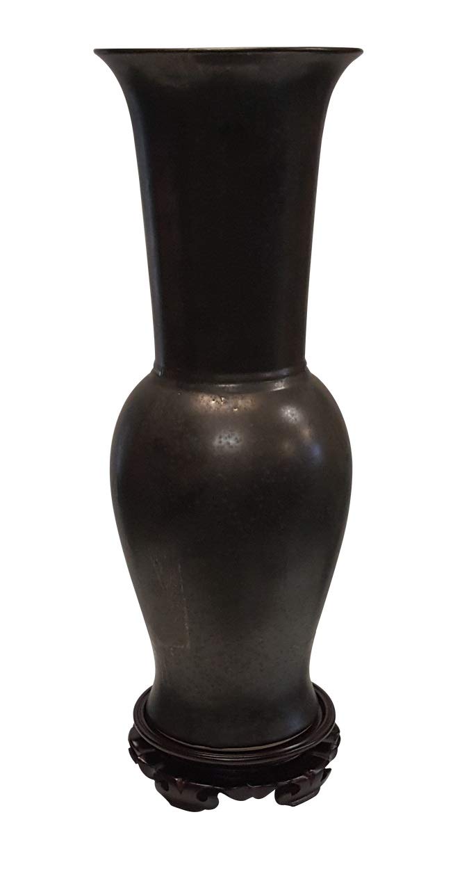 Chinese Porcelain Long Neck Vase in Gunmetal Grey - Oriental Home Decor & Antique Vase for Living Room, Dining Table, Office Desk