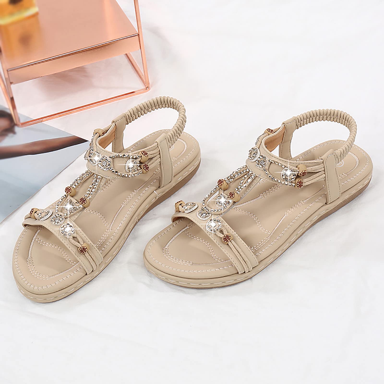 WILLBEST Women's Summer Wedge Sandals - Gold Platform Heels Large Size Comfortable Beach Sandals for Women | Perfect for Vacation, Outdoor Walking and Casual Wear