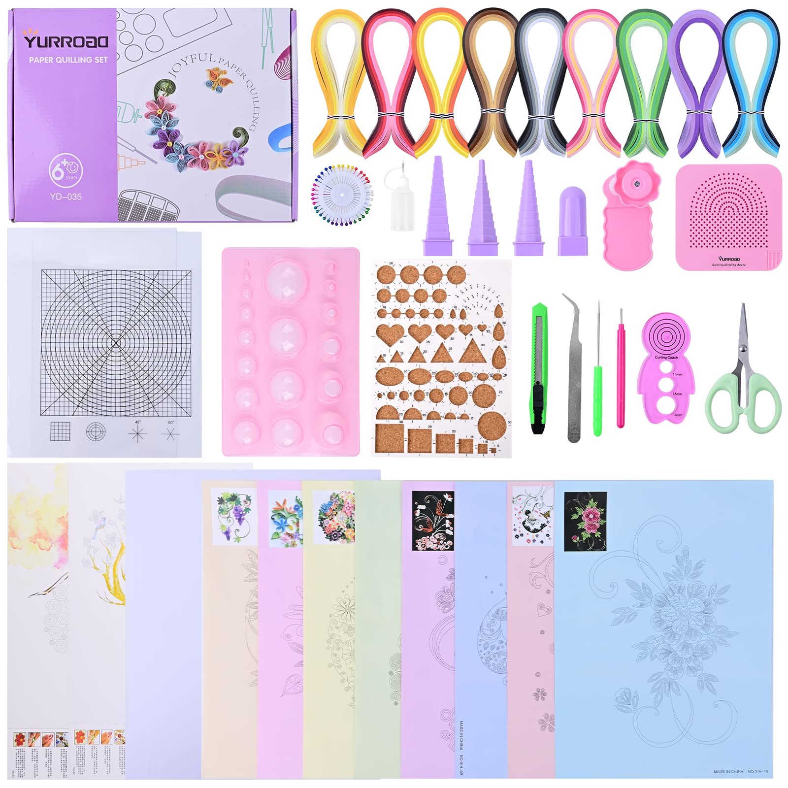 YURROAD 900pcs 5mm Quilling Paper Strips Set with Filigree Tools - Quilling Board, Slotted Pen, Curling Coach & Crimper for DIY Paper Crafts, Scrapbooking, Card Making and Home Decor