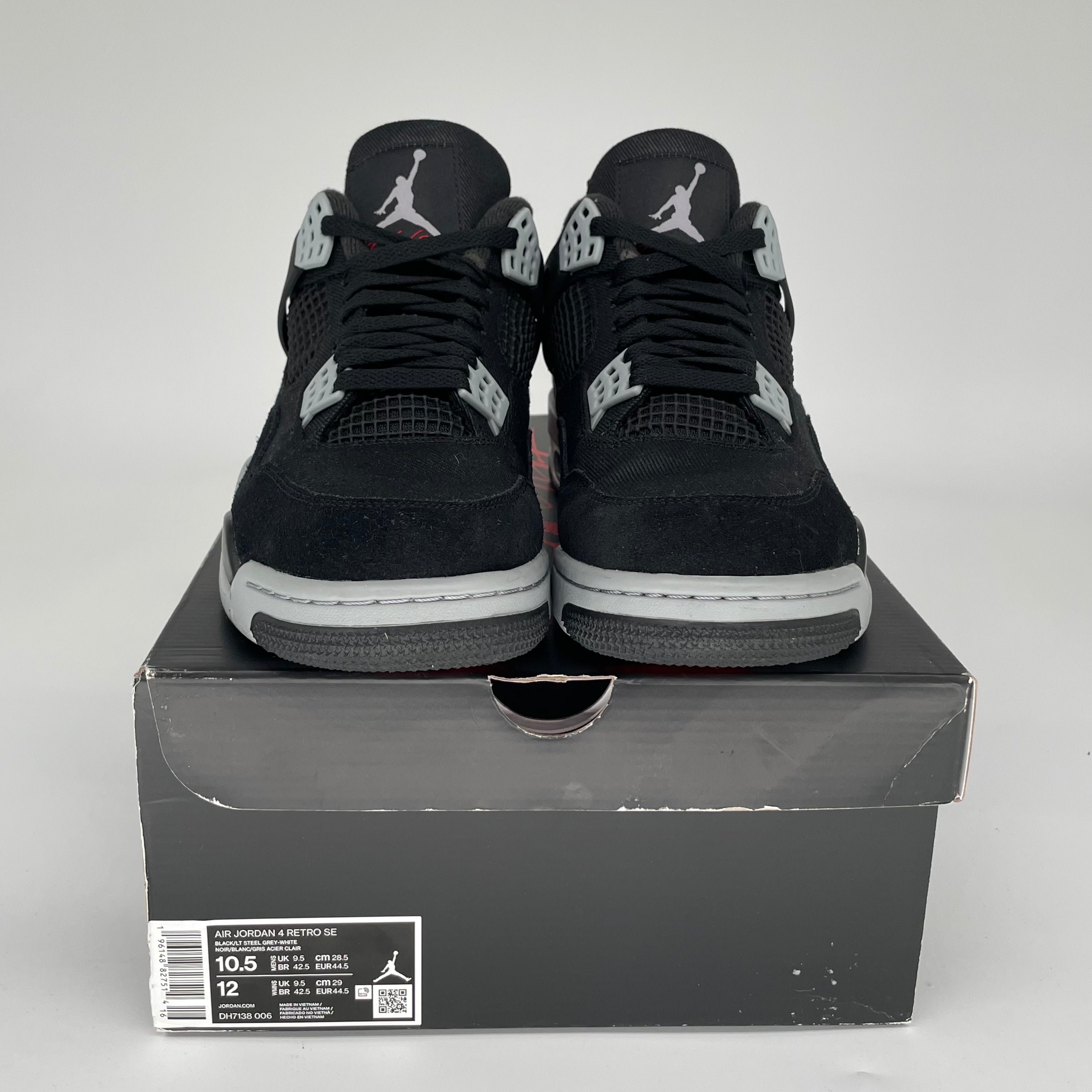 Original Air Jordan 4 Black Canvas Men's Sneakers - Size 10.5 (DH7138-006) | Retro Basketball Shoes for Streetwear & Casual Outfits