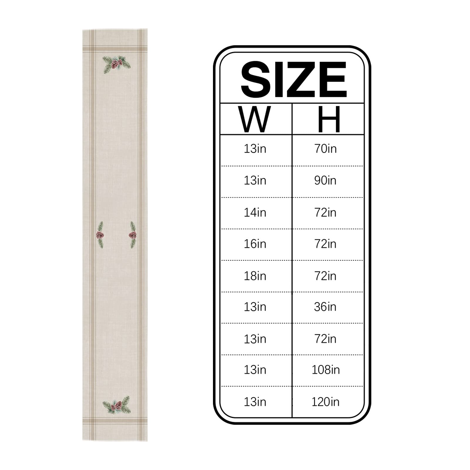 Christmas Winter Pine Tree Table Runner 36 Inch - Farmhouse Style Striped Grey Table Linen for Wedding, Coffee Table, Dining Holiday Party Decor - Heat Resistant Indoor/Outdoor Use - Perfect for Christmas Decorations, Winter Weddings & Cozy Farmhouse Dining
