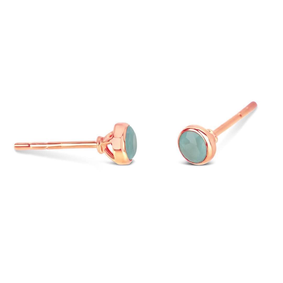 Aqua Chalcedony Stud Earrings for Women - Rose Gold Plated March Birthstone Jewelry - Perfect Gift for Birthday, Anniversary & Everyday Wear