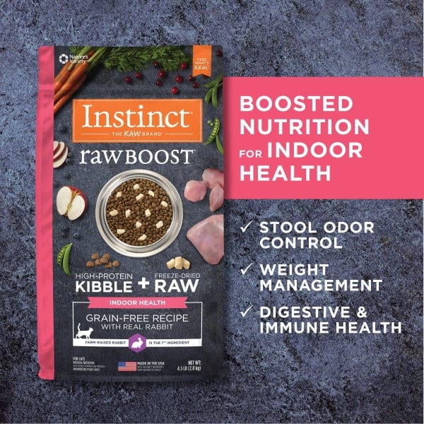 Instinct Raw Boost Indoor Health Real Rabbit Recipe Dry Cat Food - 4.5lb Bag | High Protein Grain-Free Kibble for Adult Cats | Supports Digestion & Healthy Weight | Perfect for Indoor Cats & Sensitive Stomachs