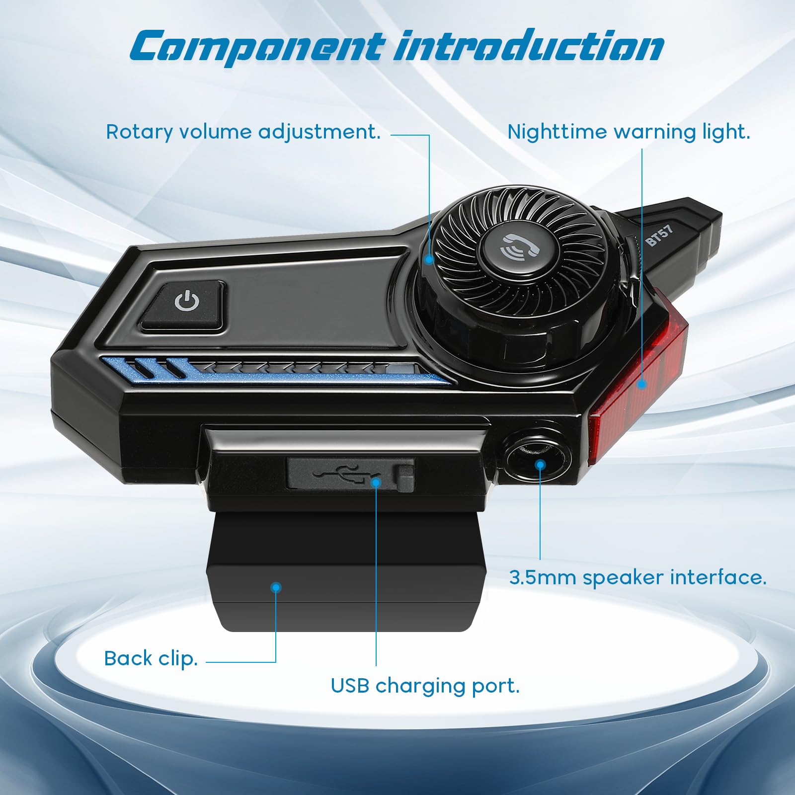 Bluetooth 5.3 Motorcycle Helmet Headset - Auto Answer, High Quality Sound with LED Tail Light for Safe Night Riding