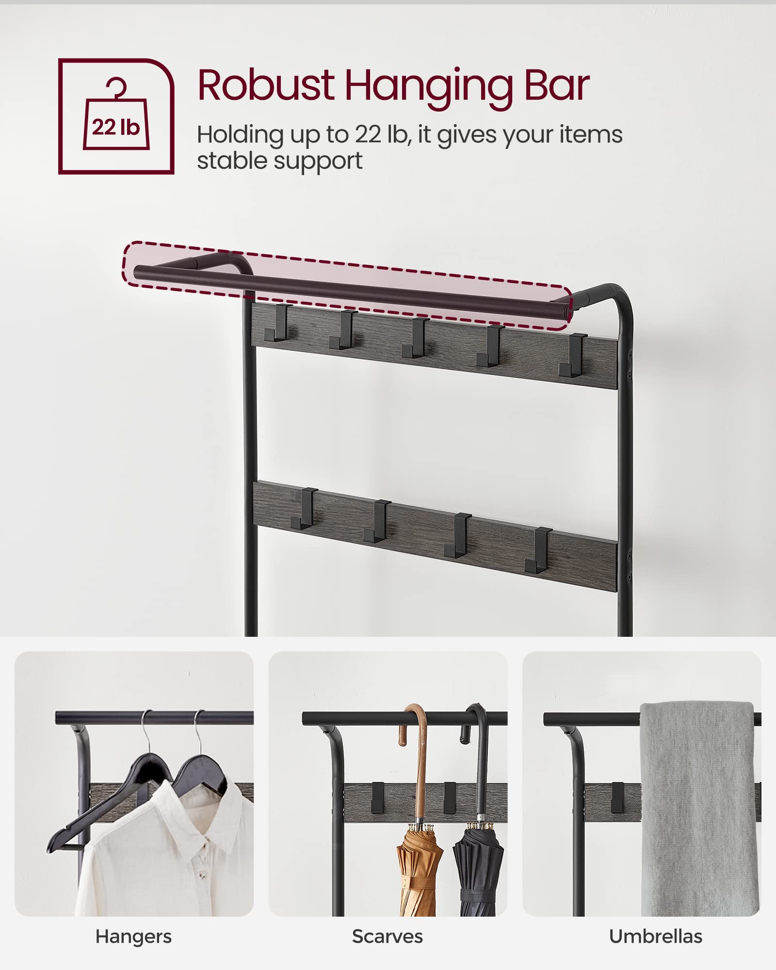 VASAGLE 4-in-1 Entryway Hall Tree with Shoe Bench, Coat Rack & 9 Removable Hooks - 72.1