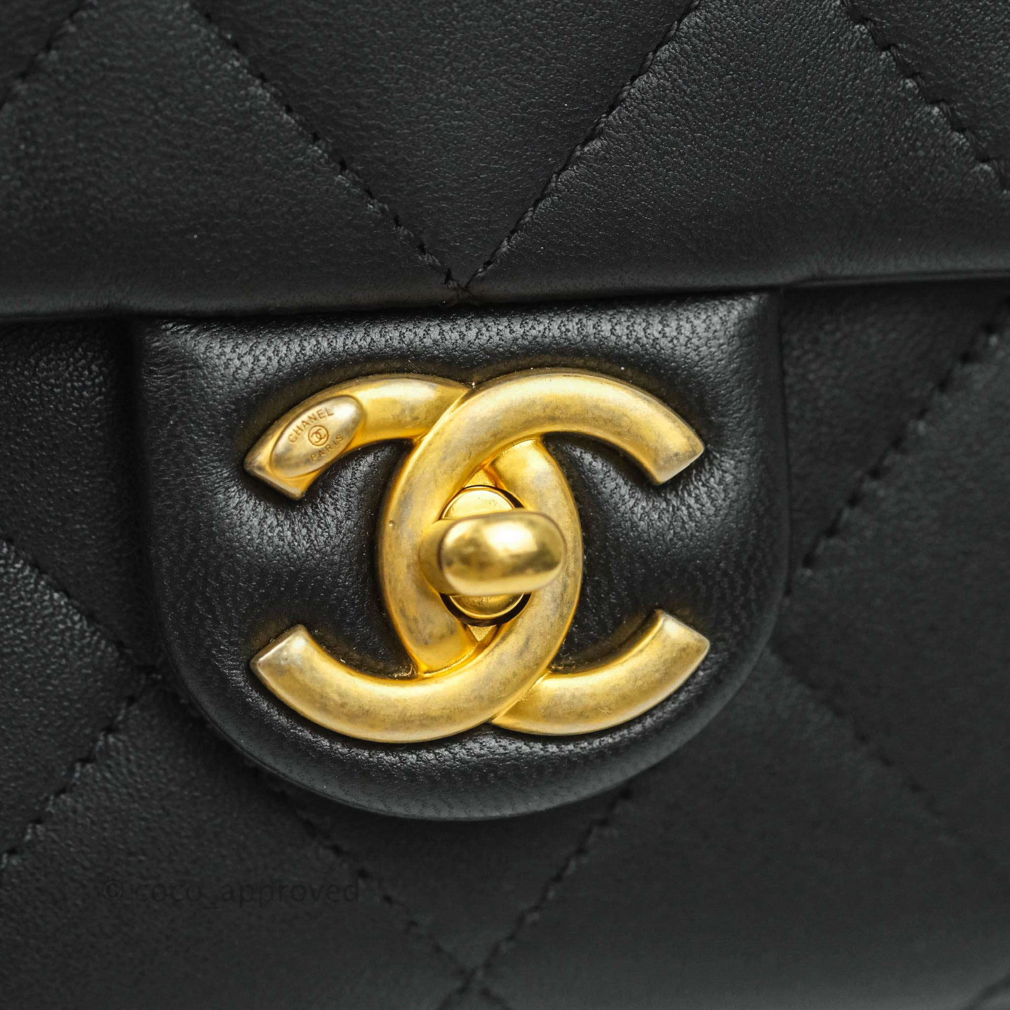Chanel Circular Handle Flap Bag Black Lambskin with Aged Gold Hardware - Luxury Crossbody Purse for Women, Perfect for Evening Events & Date Nights
