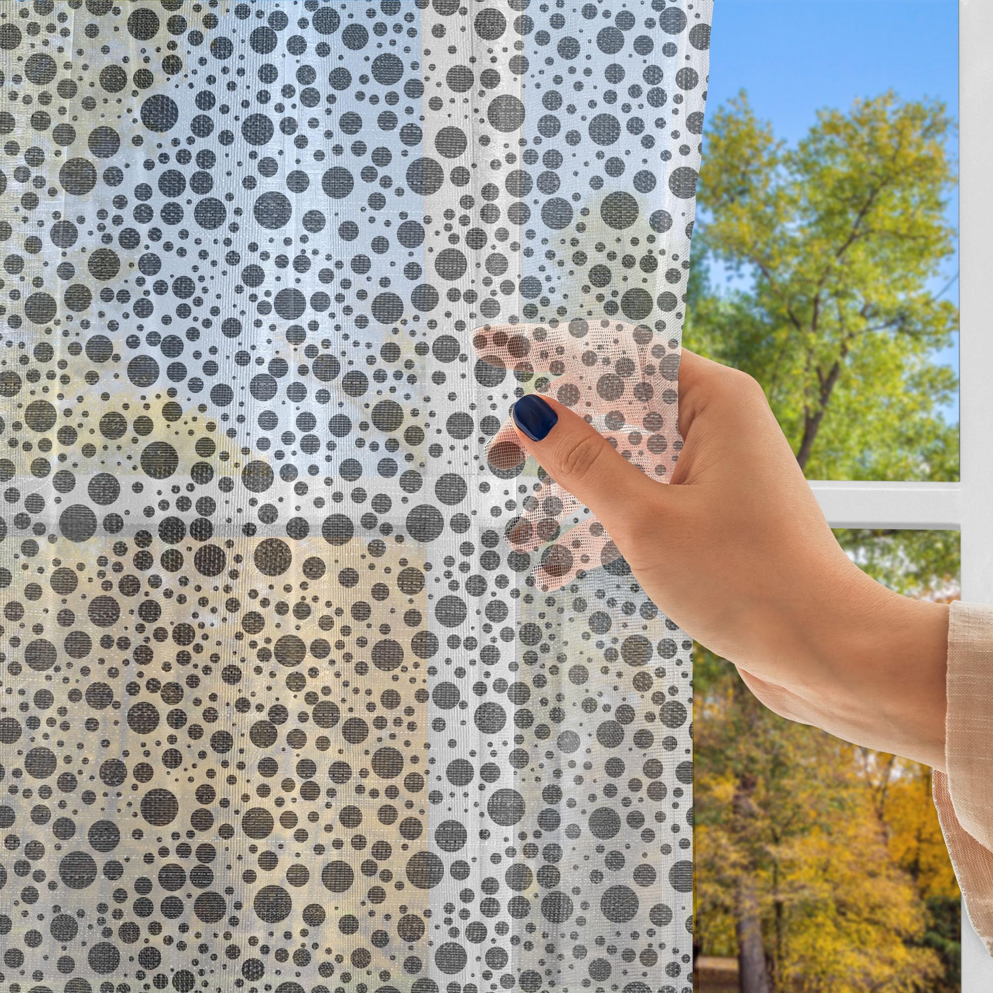 Ambesonne Black and White Tulle Curtains with Rod Pocket - Big & Small Dots Pattern Sheer Drapes for Wedding, Party, Bedroom & Living Room - 2 Panels 108
