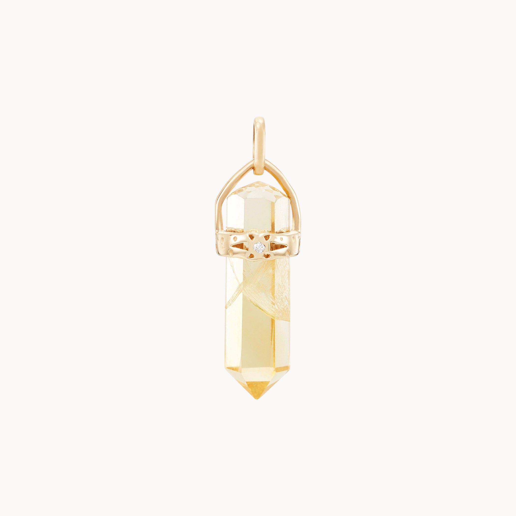 10K Yellow Gold Citrine Amulet with White Sapphire - Abundant Love Gemstone Jewelry for Women - Perfect for Gifts, Meditation & Spiritual Healing