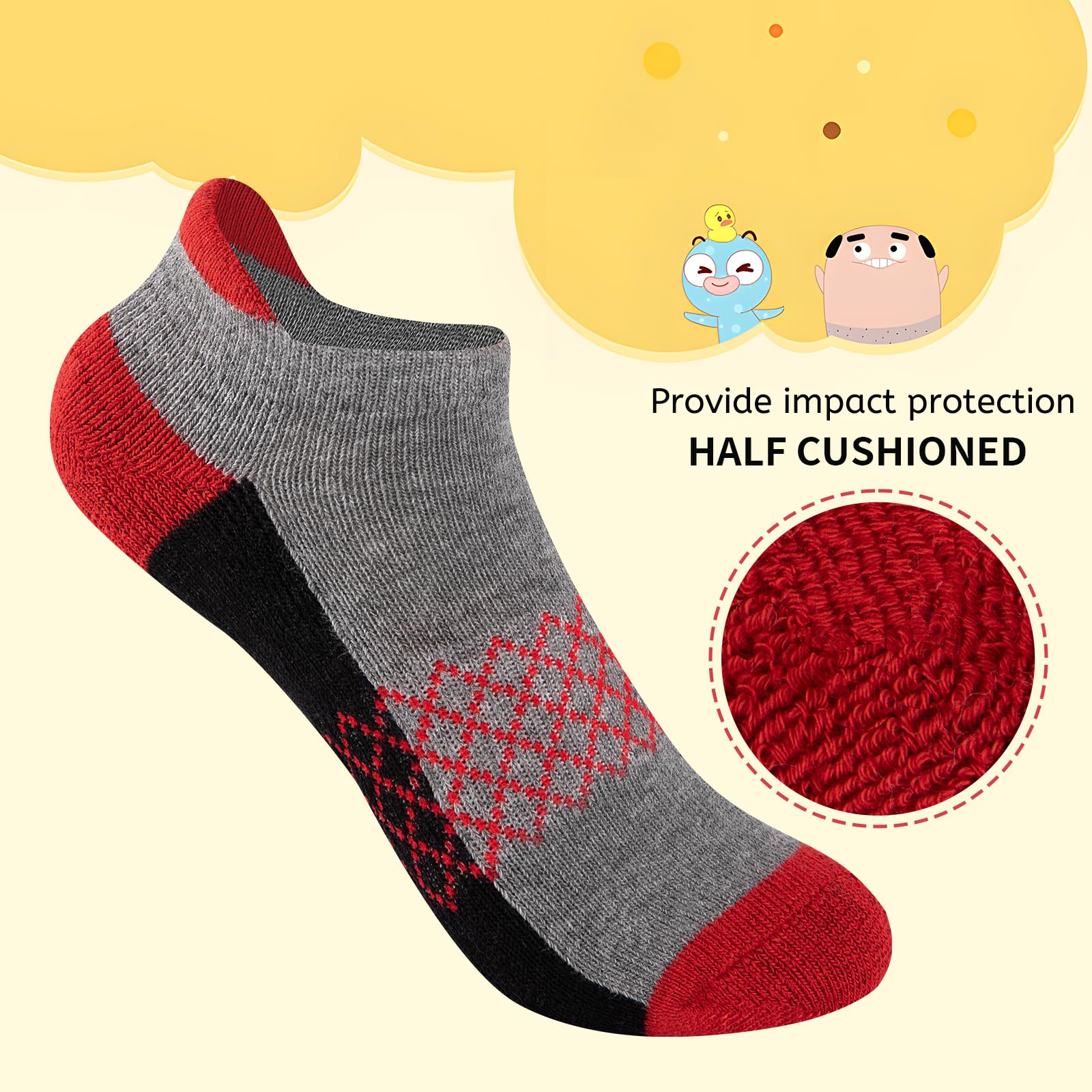 Comfoex Boys Athletic Socks 6 Pairs - Breathable Ankle Socks with Half Cushion for Little & Big Kids - Perfect for Running, School & Daily Activities