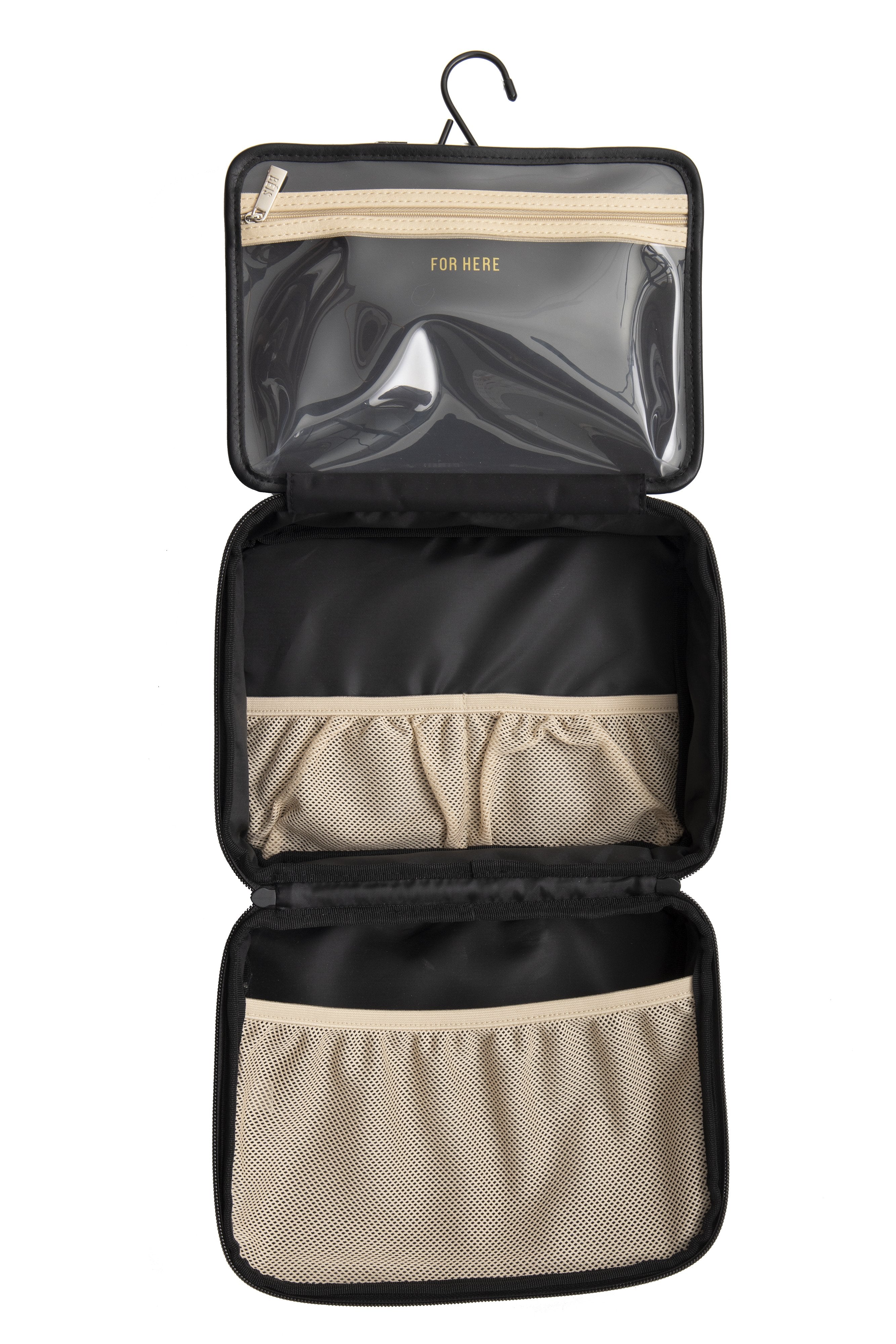 Black Hanging Cosmetic Organizer - Travel Makeup Bag with Hooks for Bathroom, Bedroom & Dorm Storage | Portable Toiletry Pouch for Women & Girls
