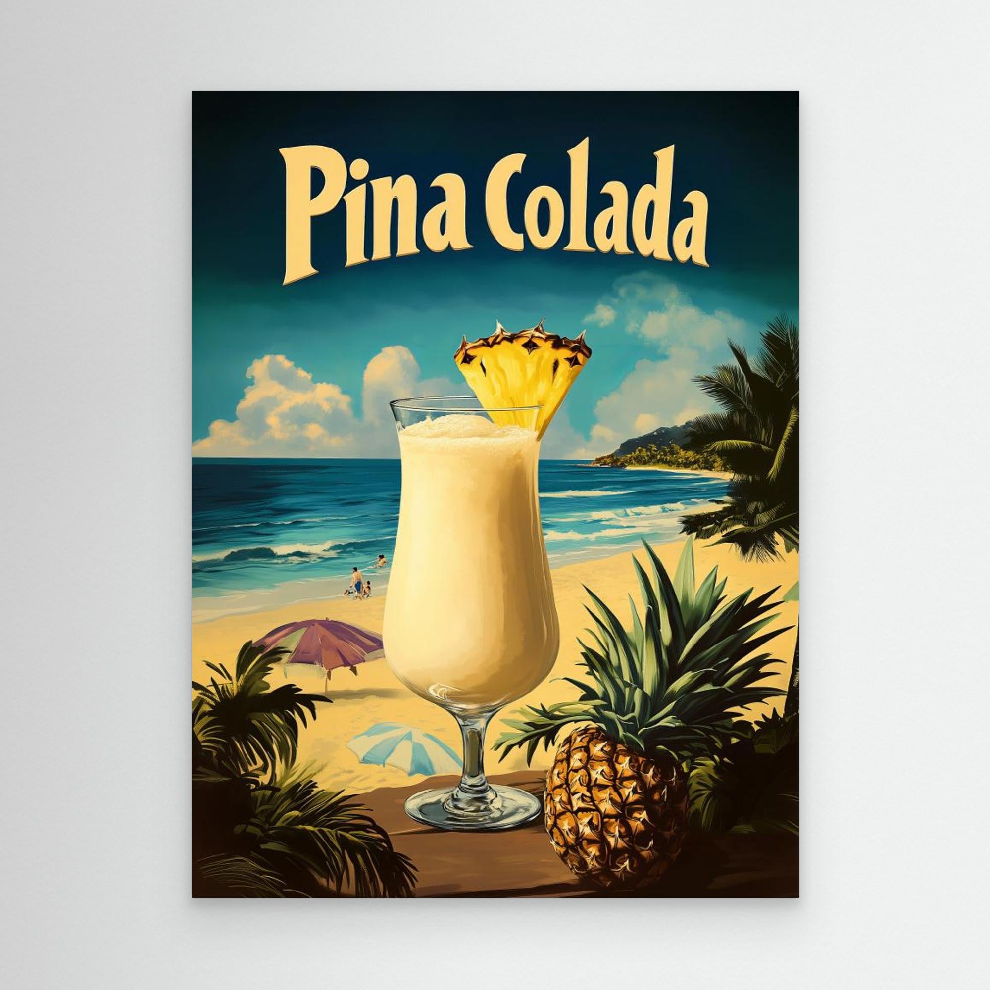 Pina Colada Vintage Canvas Print by Andreas Magnusson - Tropical Beach Wall Art for Living Room, Bedroom & Office Decor