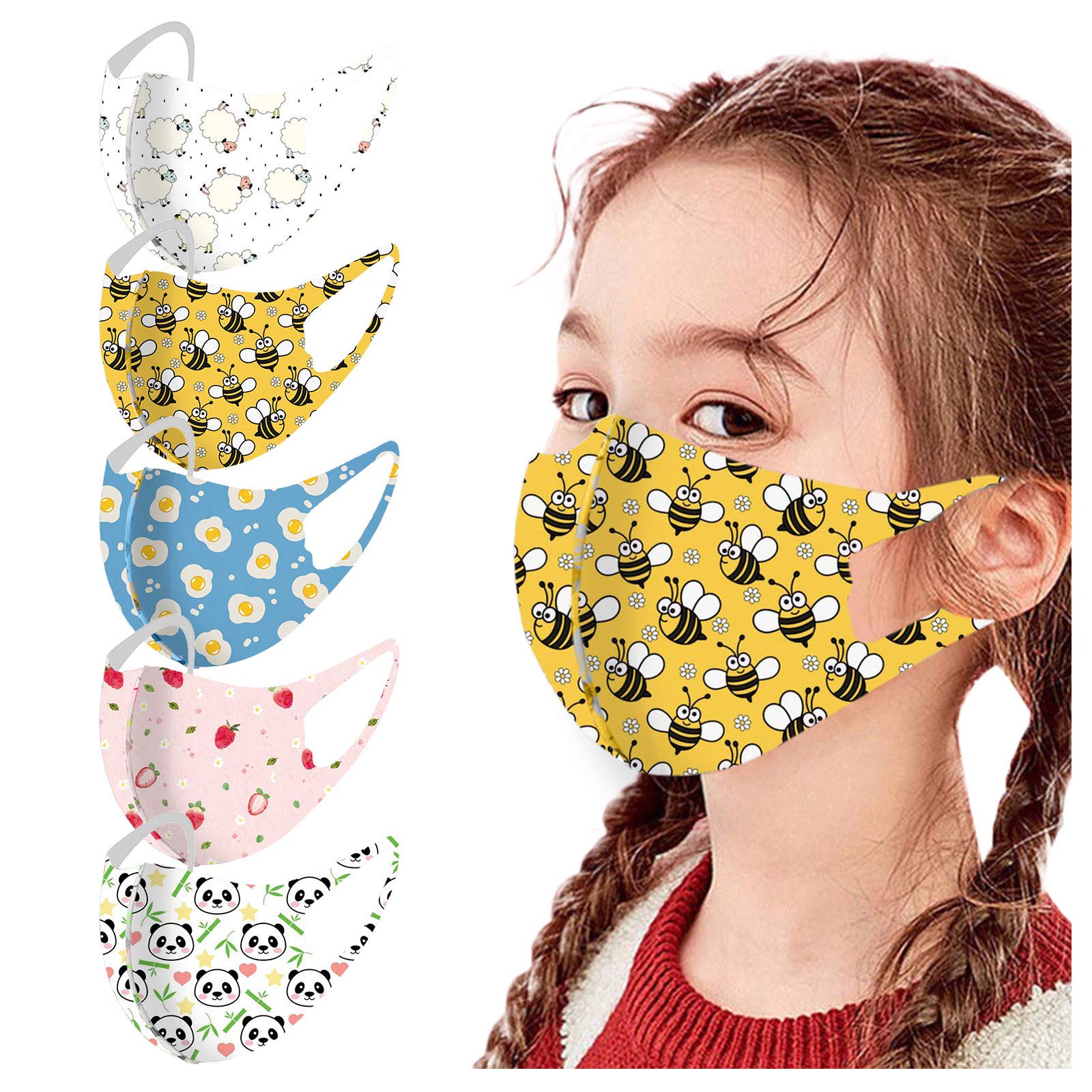 Dinosaur Cartoon Cotton Face Masks for Kids - Washable & Reusable Bandanas for Children & Students - Perfect for School, Halloween Costumes & Outdoor Activities