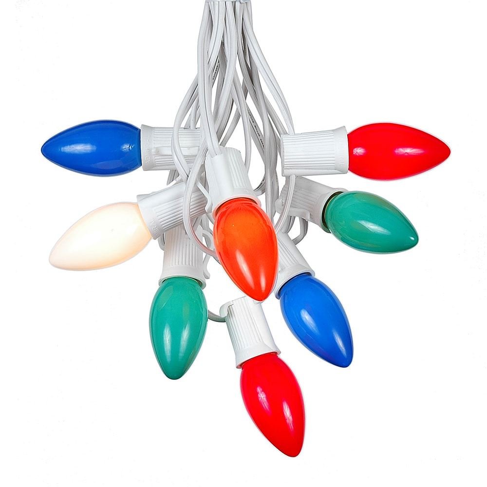Vintage C9 Ceramic Christmas String Lights - 25 Mini Bulbs Indoor/Outdoor Holiday Lights with White Wire (25 Feet) for Roof Lines, Patios, Trees & Holiday Decorations