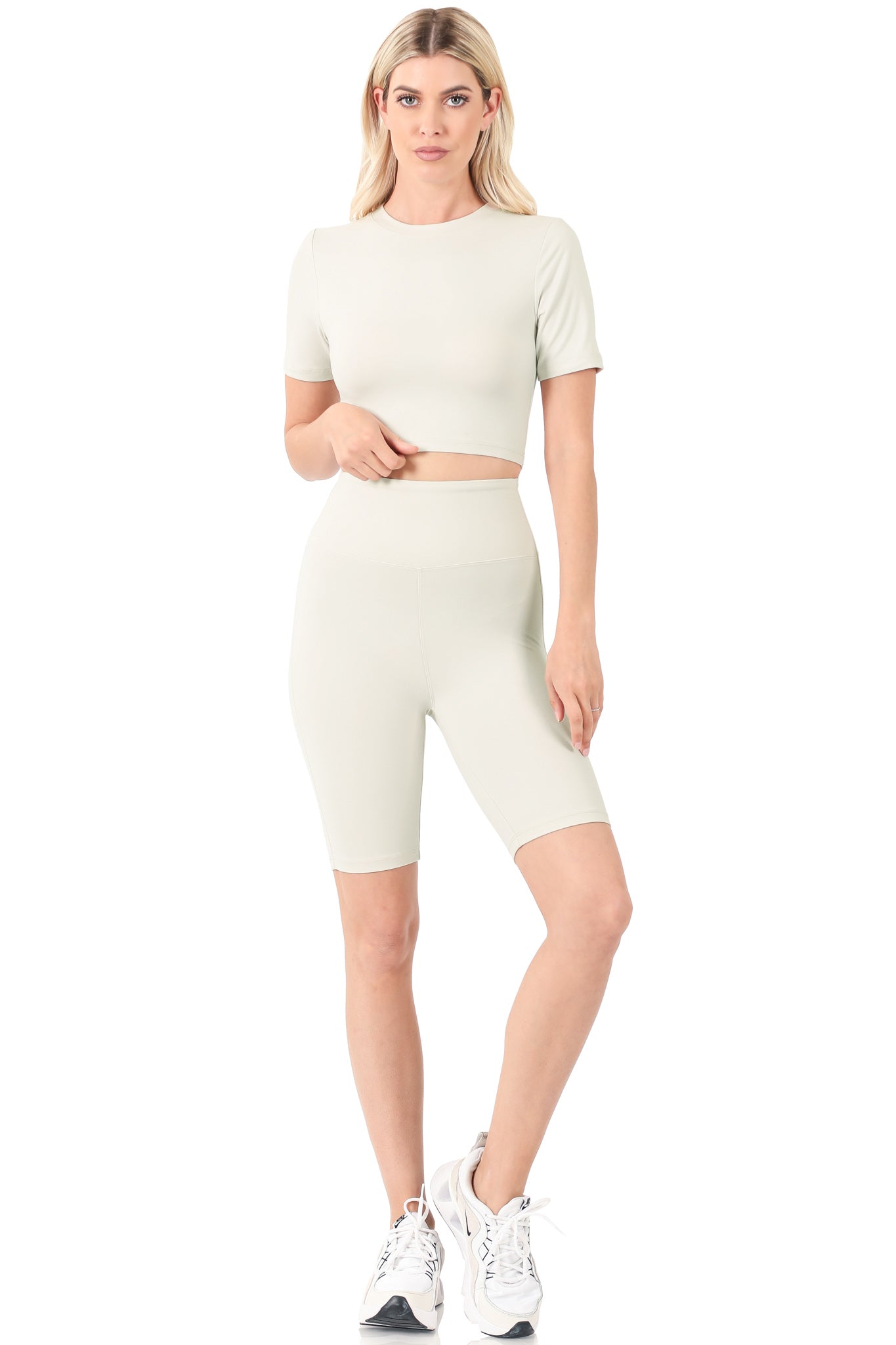 Women's Workout Outfit - Sexy Crop Top & High Waist Biker Shorts Set for Yoga, Gym, Running & Summer Fashion