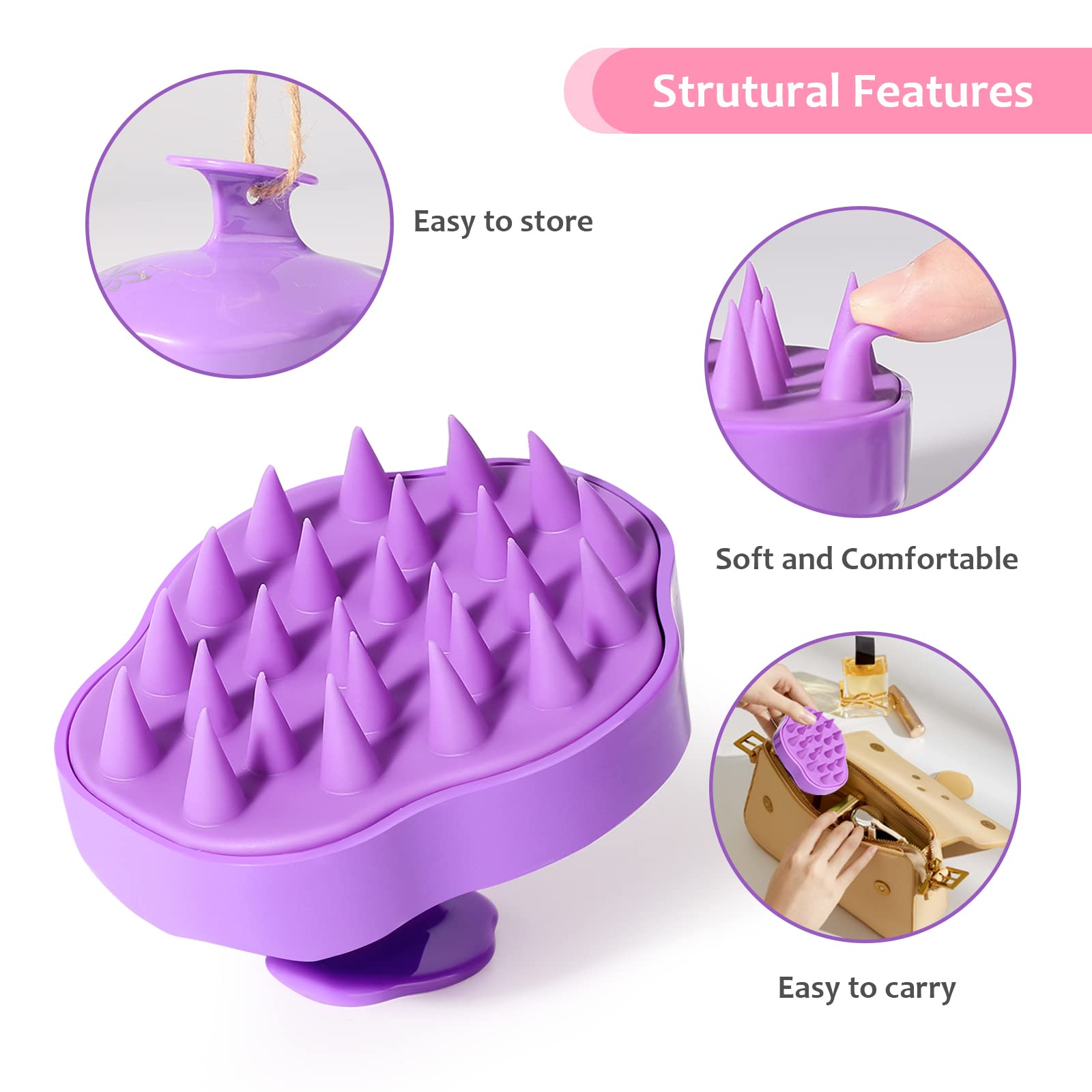 Soft Silicone Scalp Massager Shampoo Brush - Wet & Dry Hair Scrubber for Relaxation, Dandruff Reduction & Hair Growth | Purple Shower Hair Care Tool for Men & Women | Perfect for Home Spa & Daily Hair Washing Routine