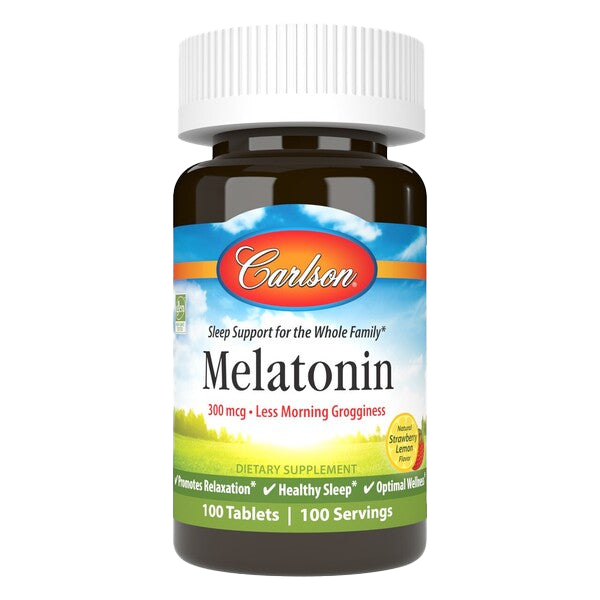 Carlson Labs Melatonin 100 Tablets - Natural Strawberry Lemon Flavor for Better Sleep & Relaxation - Perfect for Travel, Jet Lag & Nighttime Rest