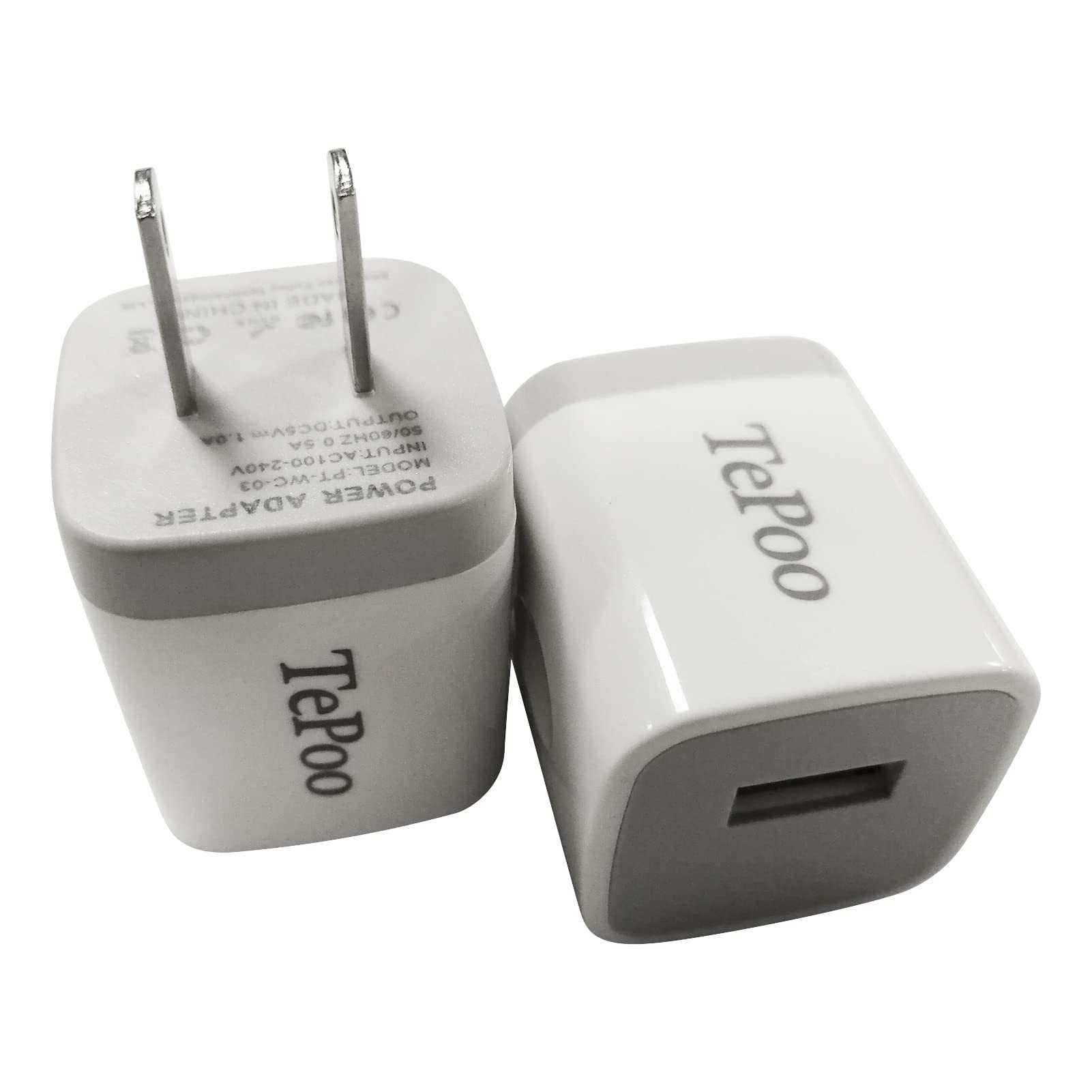 TePoo 2 Pack 1A 5V USB Wall Charger Power Adapter - Fast Charging Block for iPhone, Android, Tablets & More - Perfect for Home, Office & Travel Use