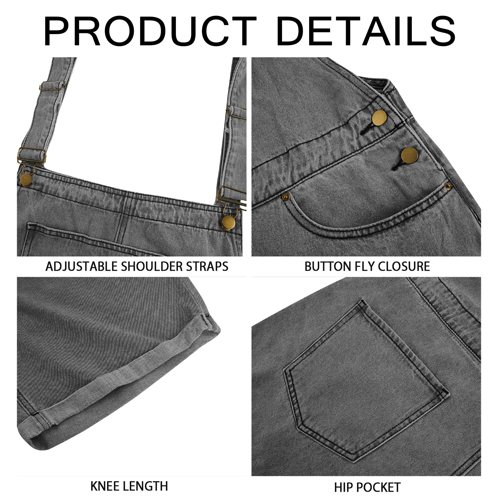 Runcati Men's Denim Shorts Bib Overalls - Loose Fit Jean Romper with Button Pockets | Summer Jumpsuit for Casual Wear, Outdoor Activities & Street Fashion