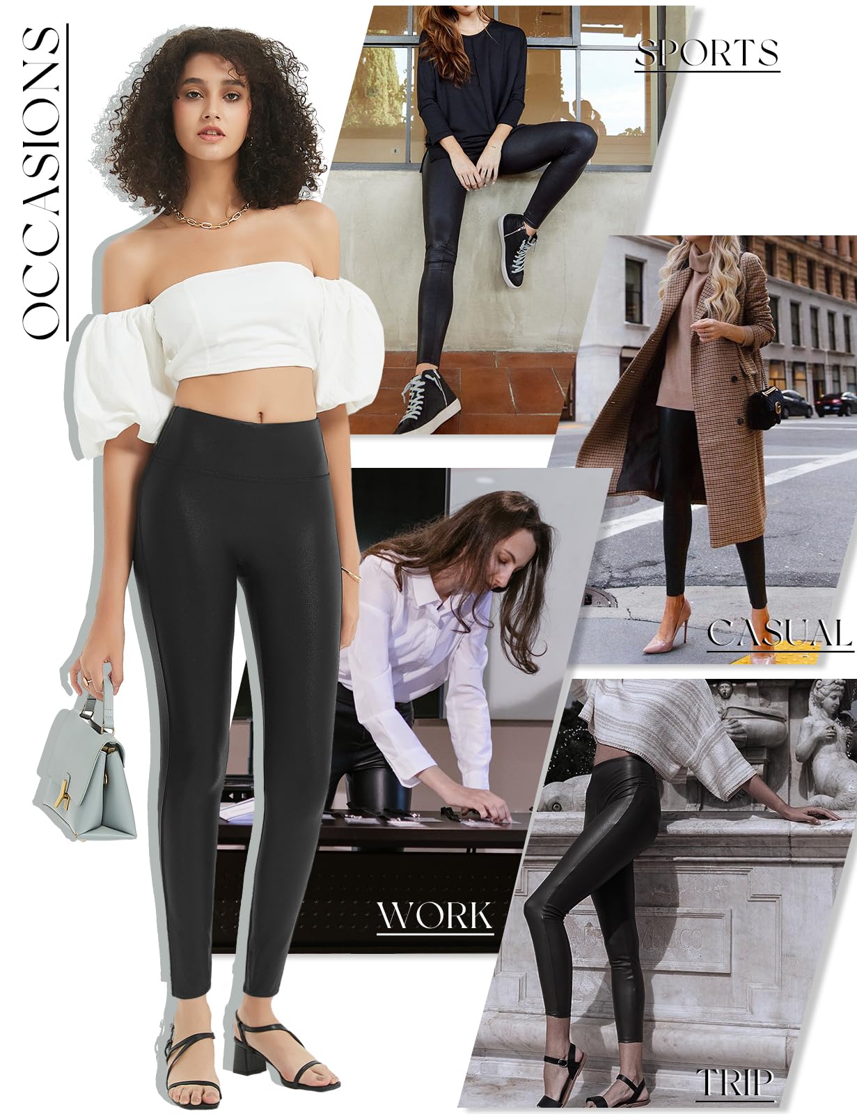 Tapata Petite Women's Faux Leather Leggings - High Waisted Pleather Yoga Pants with 25