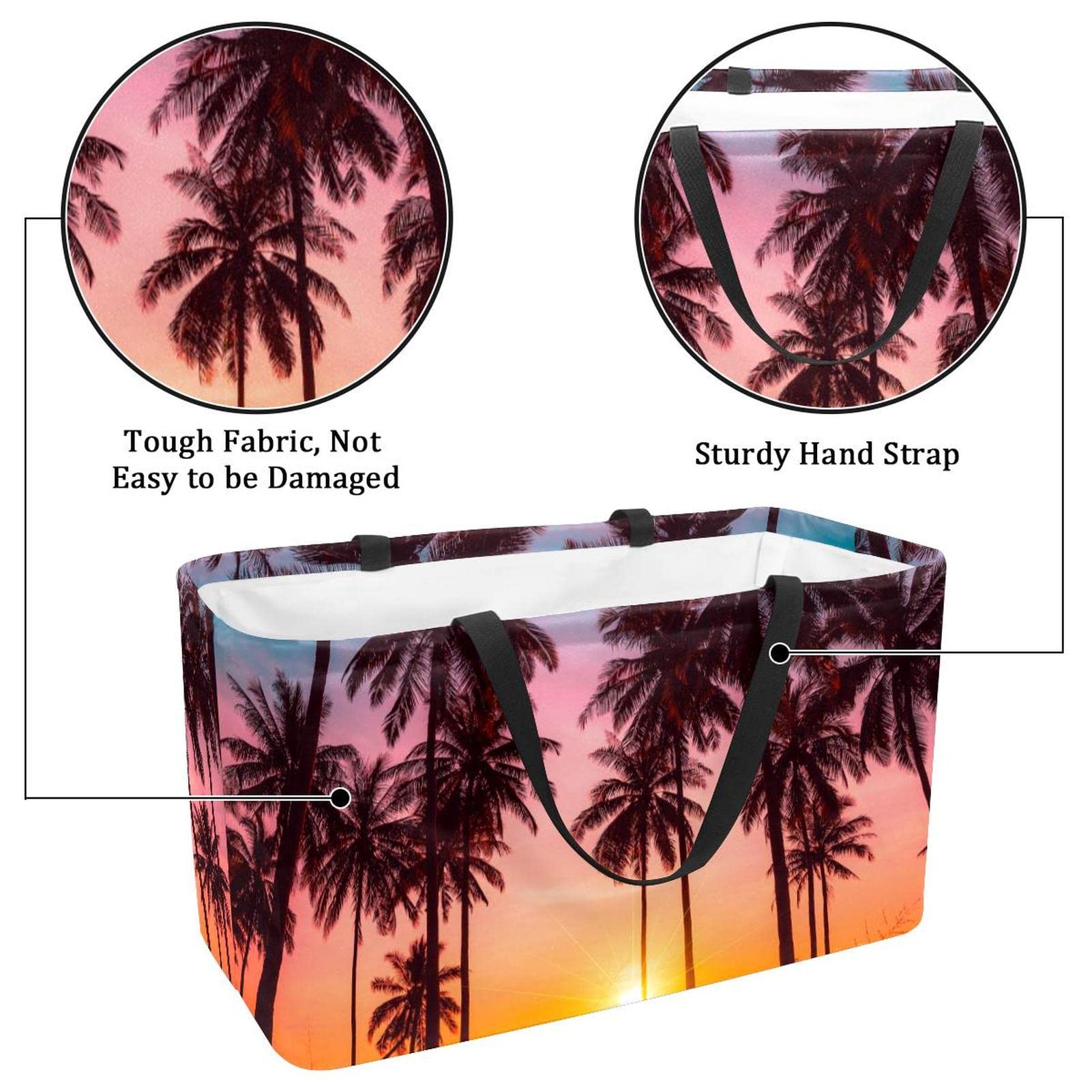 Waterproof Collapsible Grocery Tote Bag - Heavy Duty Reusable Shopping Basket (22x12.6x11.4 Inches) - Perfect for Supermarket, Beach Trips & Farmers Market