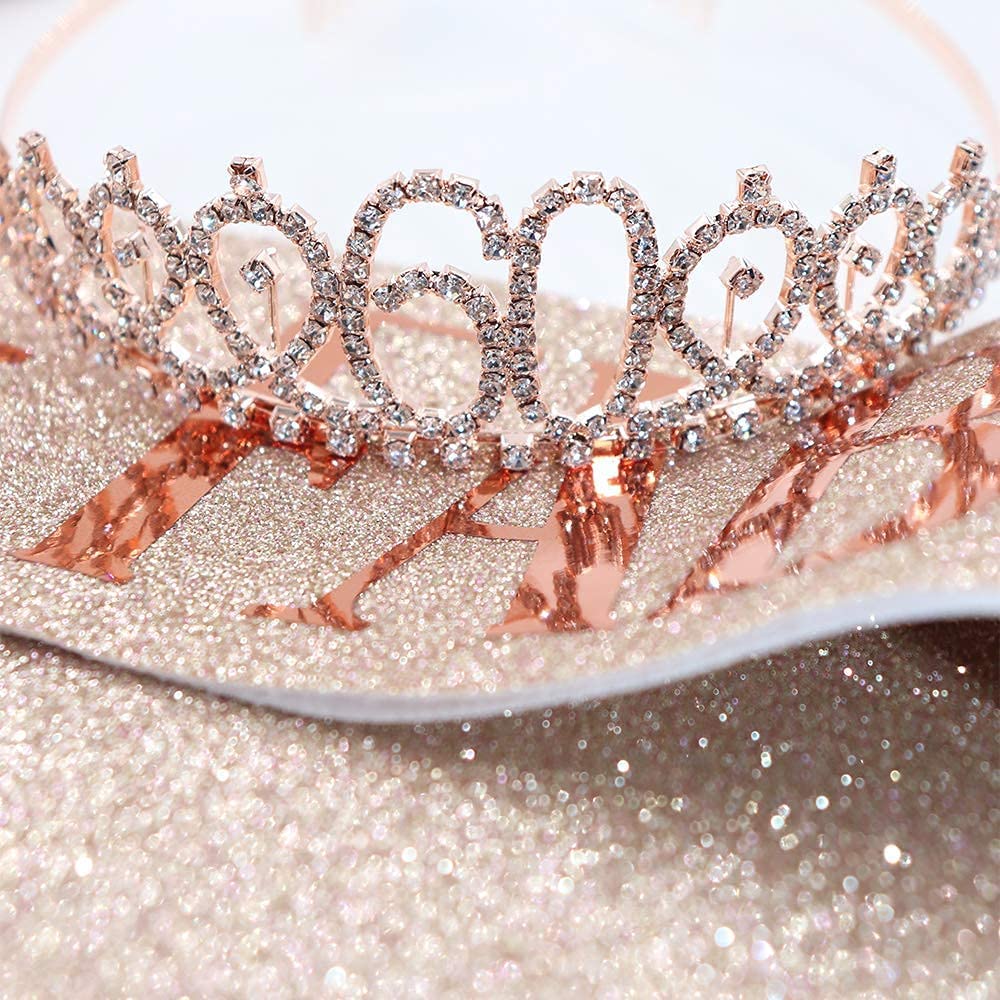 60th Birthday Sash & Tiara Set - Rose Gold Crown for Women's Milestone Celebration | Perfect 60th Birthday Gift & Party Decorations | Great for Birthday Parties, Retirement Celebrations & Special Occasions