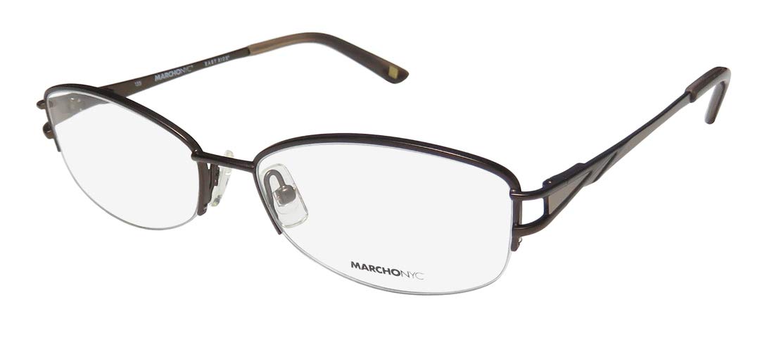 Marchon NYC East Side Chrystie Women's Oval Half-Rim Eyeglasses with Spring Hinges - Lightweight & Stylish Frames for Work, Reading & Everyday Wear