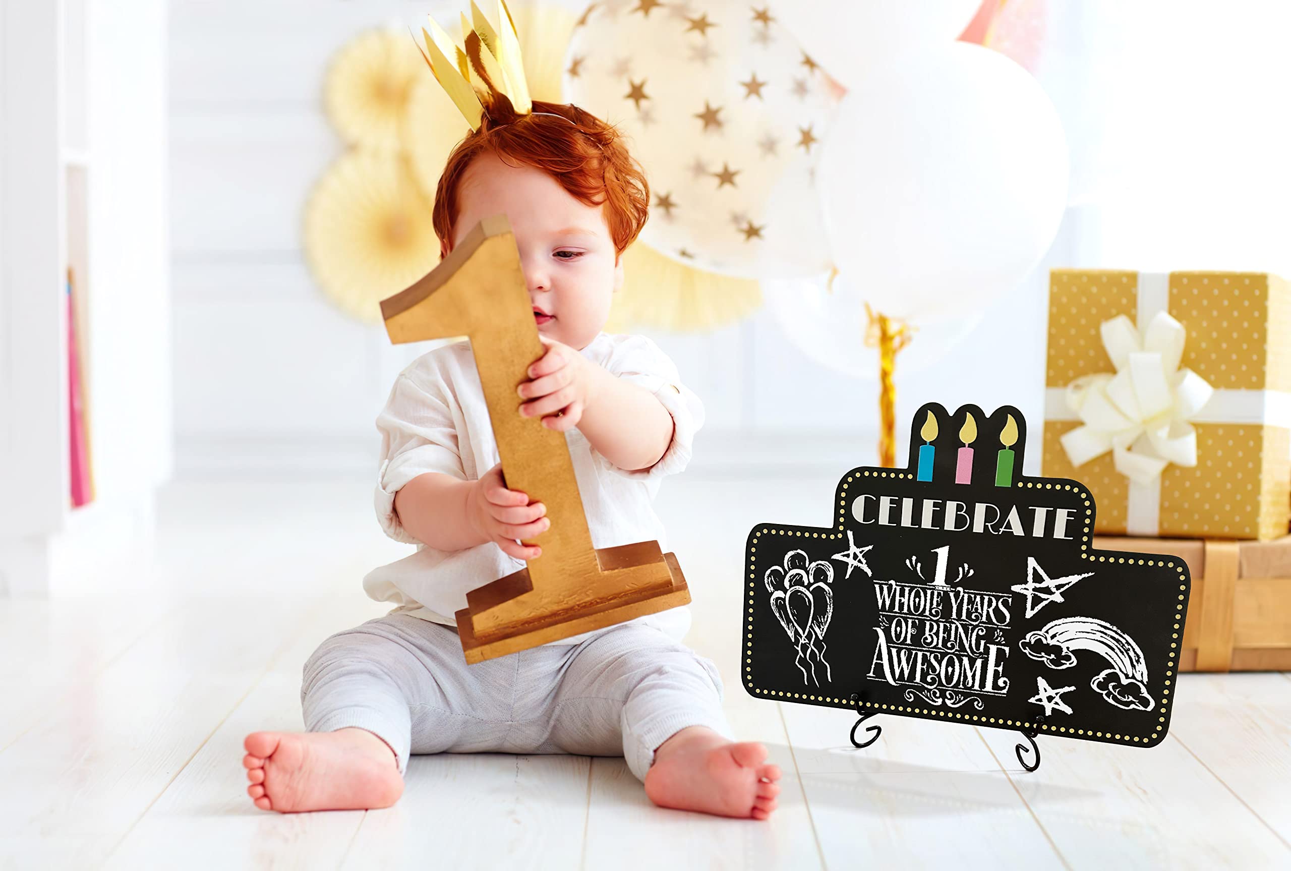 Chalkboard Party Decor Kit - 1 Chalkboard, 4 Chalk Markers & Metal Stand for Birthday, Baby Shower & Events | Reusable Sign for Celebrations, Weddings & Classroom Activities
