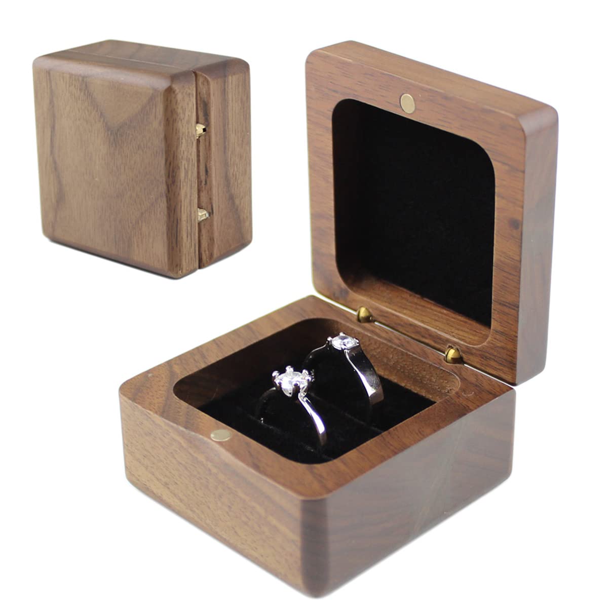 Solid Walnut Wood Wedding Ring Box for Couples - Handcrafted Double Ring Storage Box for Engagement & Wedding Ceremonies - Perfect for Ring Bearers, Proposals & Anniversary Gifts