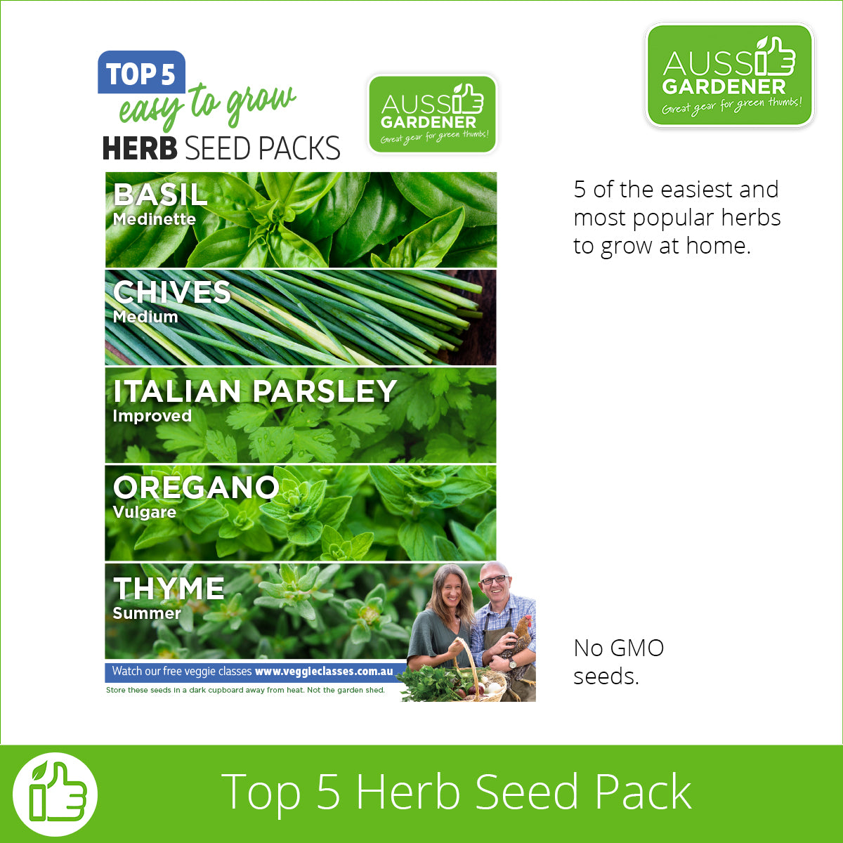 Top 5 Premium Herb Seeds for Gardening - Grow Fresh Basil, Mint, Parsley, Rosemary & Thyme - Perfect for Indoor Herb Gardens, Kitchen Windowsills & Outdoor Planting